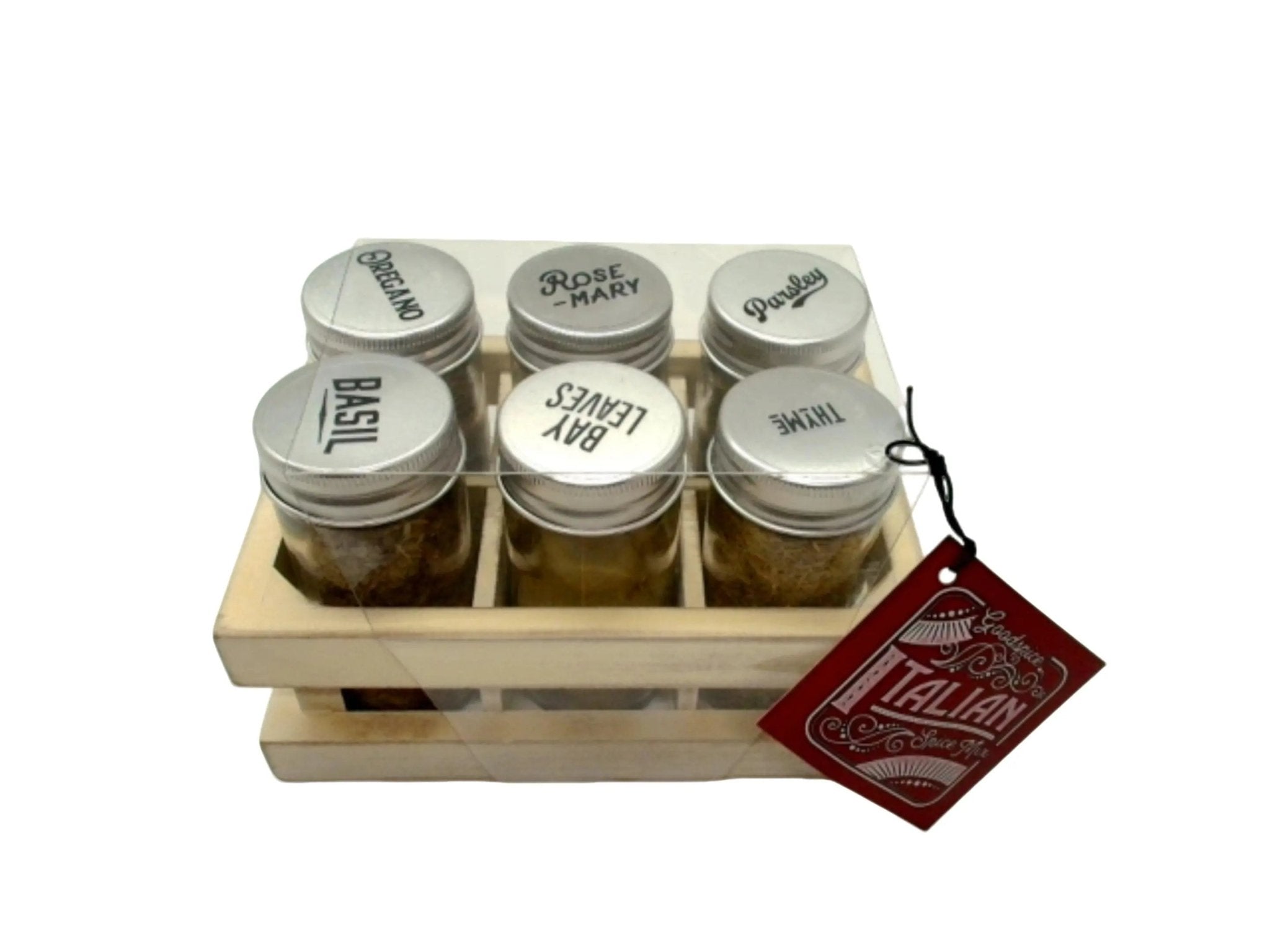 6pc. Spice Jar Set w/Wooden Crate Goodspice Italian Spice Mix - Brantford Surplus