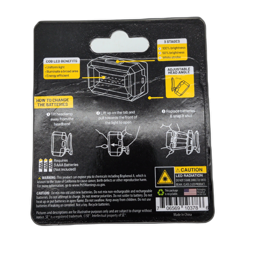 Adjustable Headlamp 220 Lumen 3 Brightness Stages - strap and beam detail