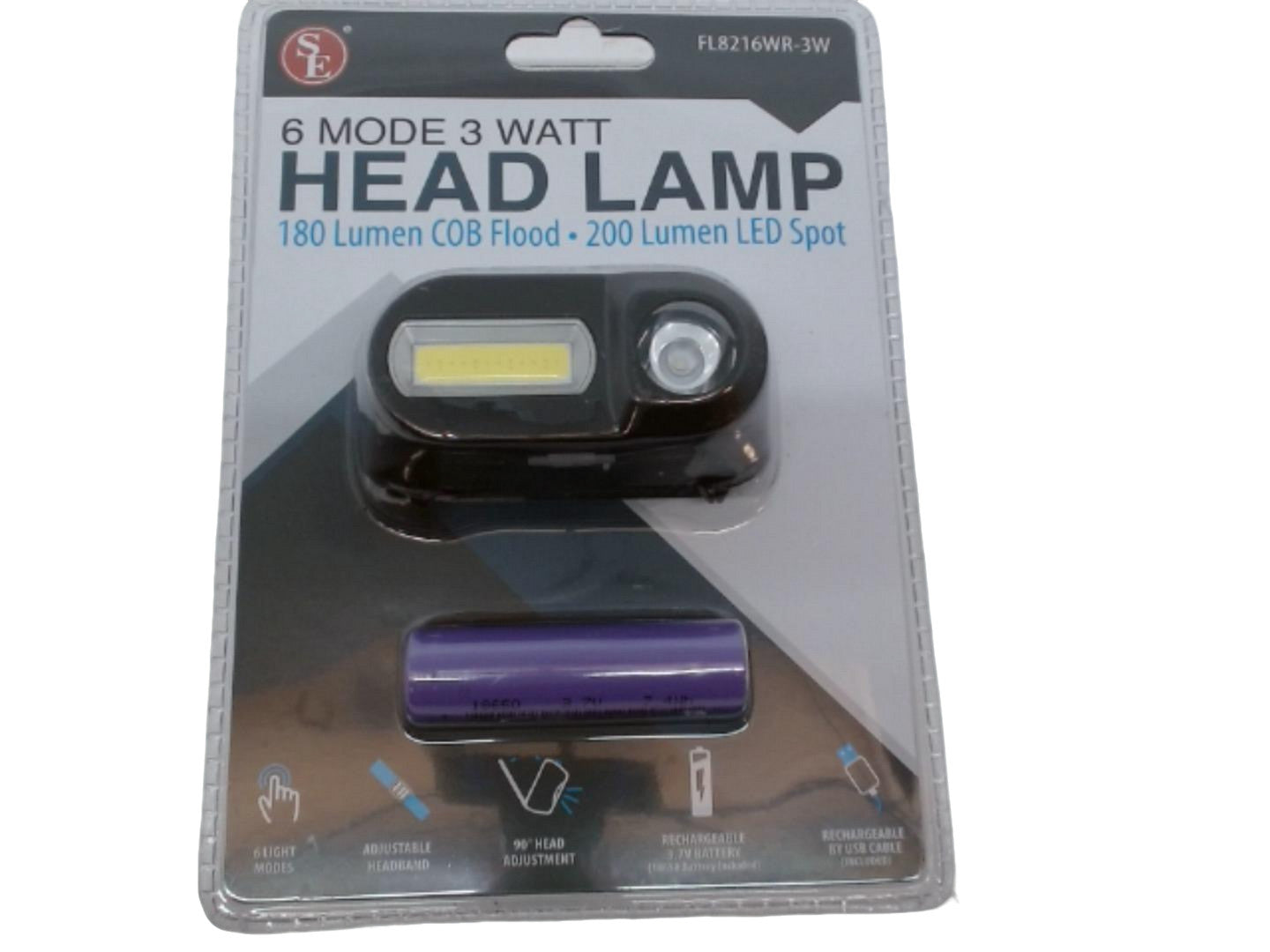 Head Lamp Rechargeable 6 Mode 3 Watt 180 Lumen COB Flood 200 Lumen LED Spot - Brantford Surplus