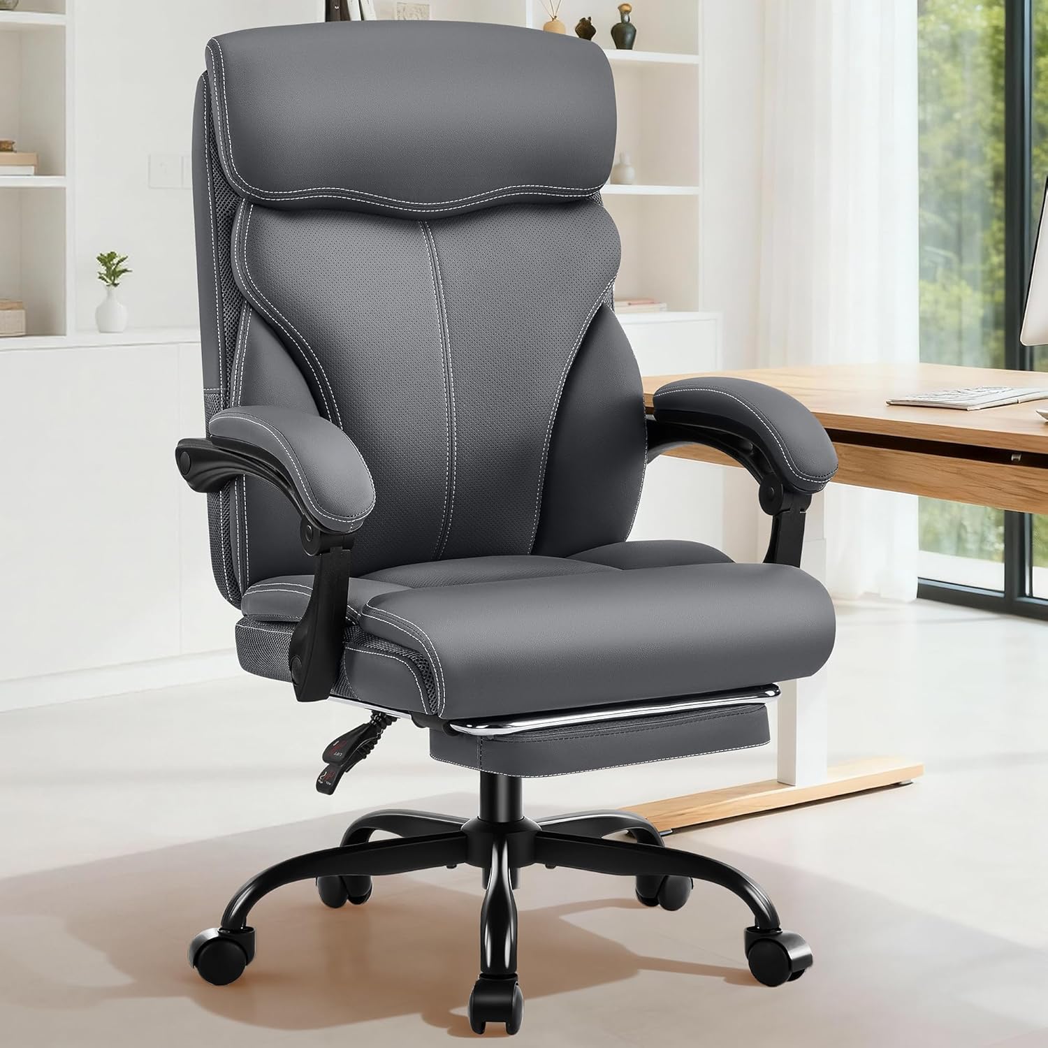 Ergonomic High Back Office Chair with Footrest Dark Gray