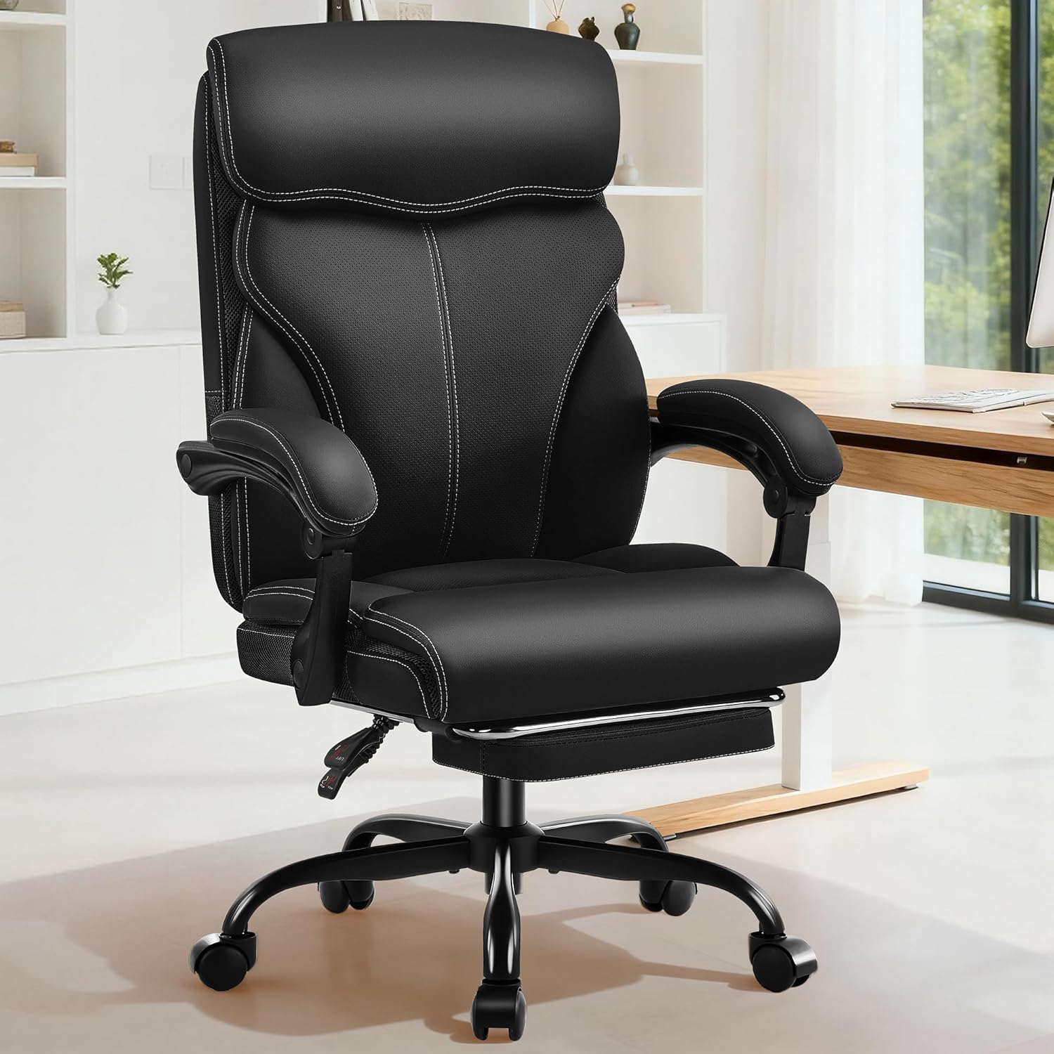 Black Ergonomic High Back Office Chair with Footrest