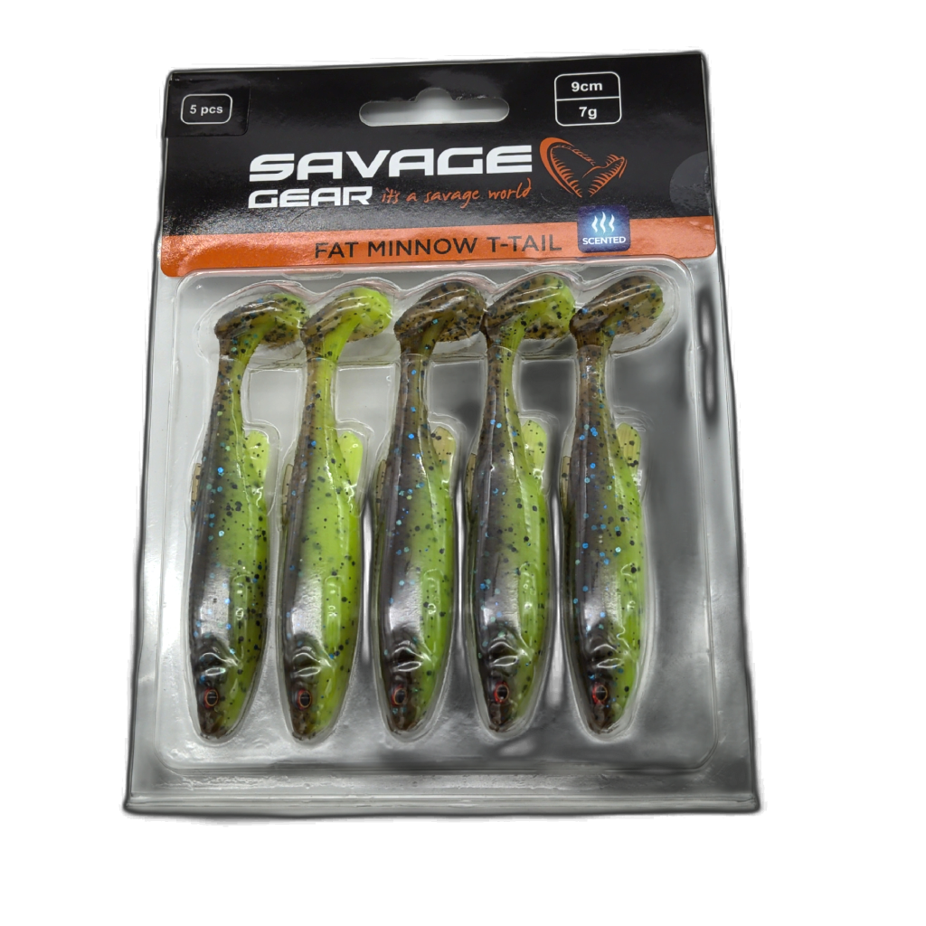 Savage Gear Fat Minnow T-tail 5pk 9cm Chartreuse Pumpkin
