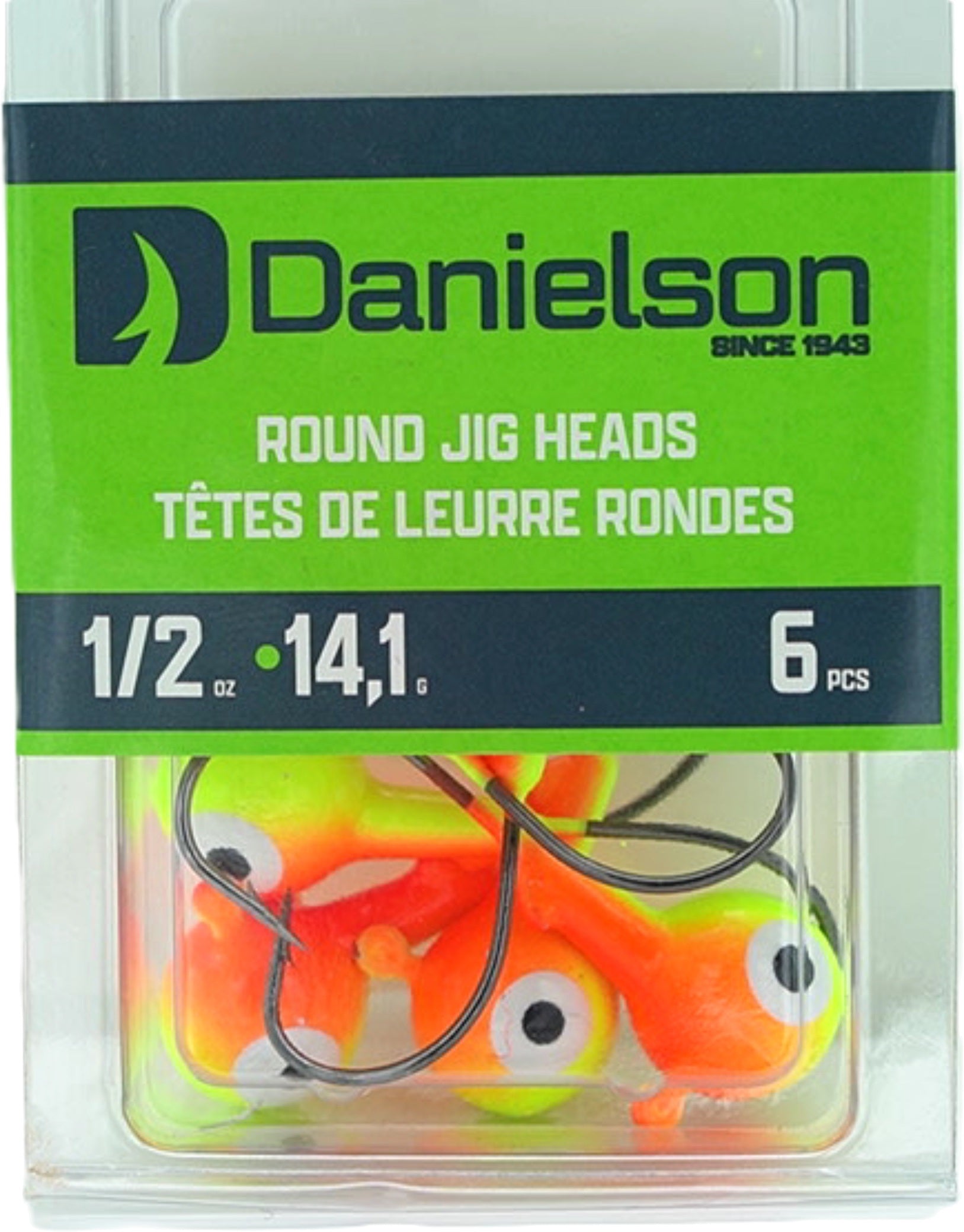 Danielson Round Jig Heads 1/2oz 6-Pack Sunrise