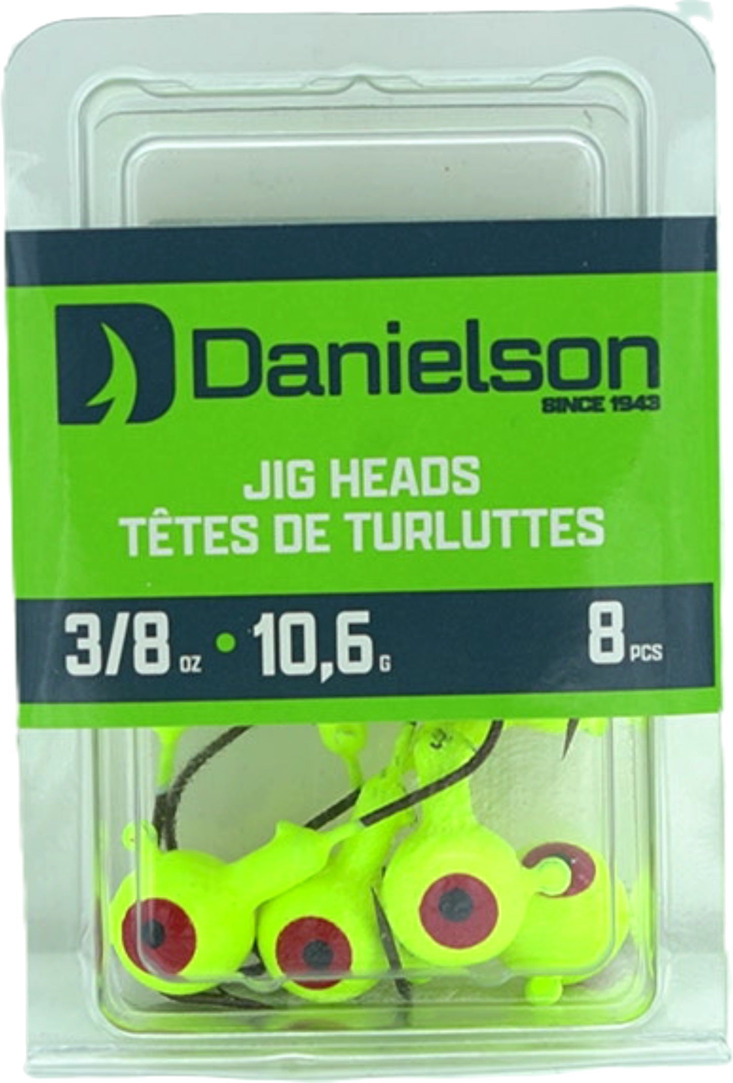 Danielson Chartreuse Jig Heads 3/8oz 8-Pack