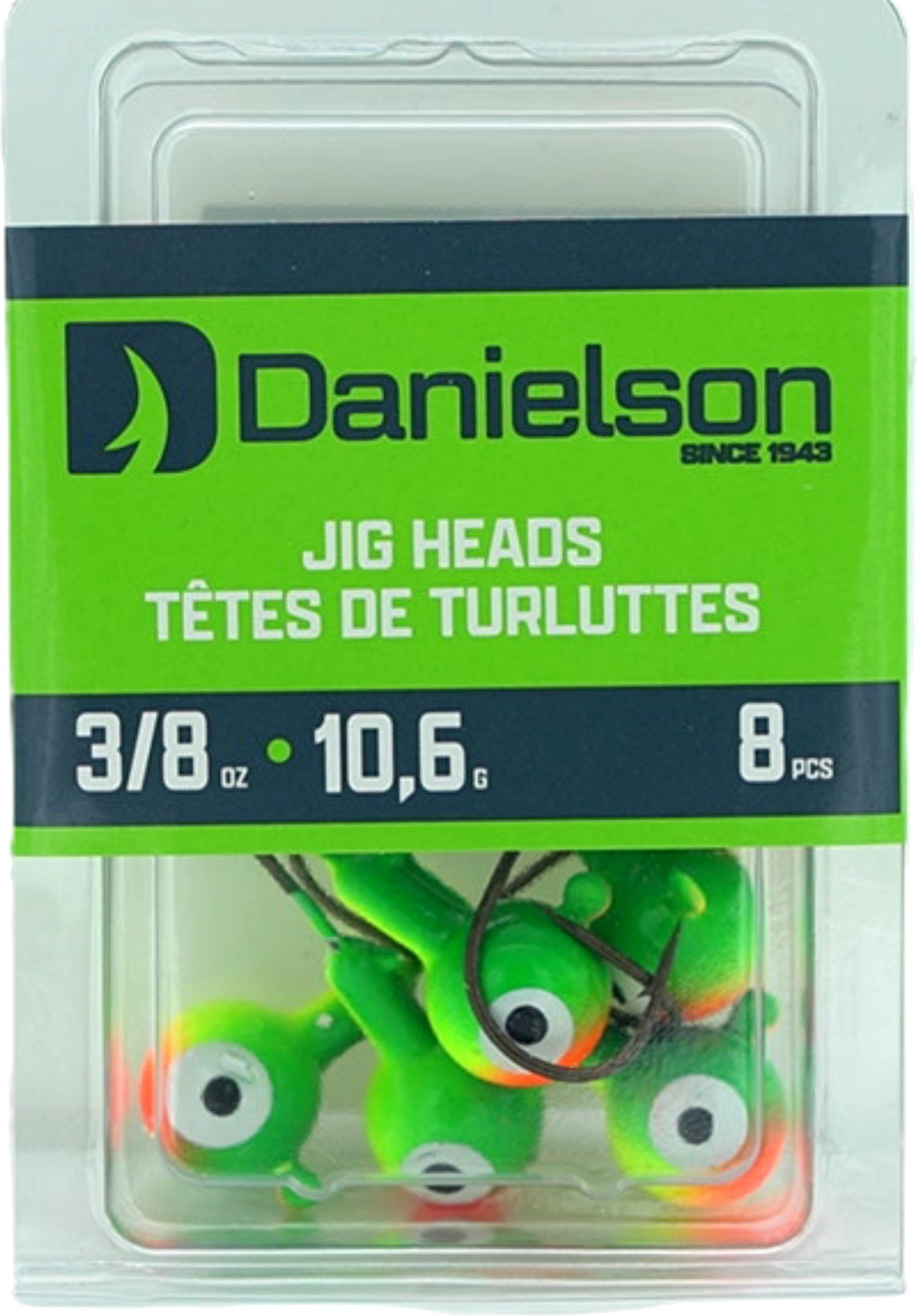 Danielson 3/8oz Chartreuse Jig Heads 8-Pack Fishing Lures