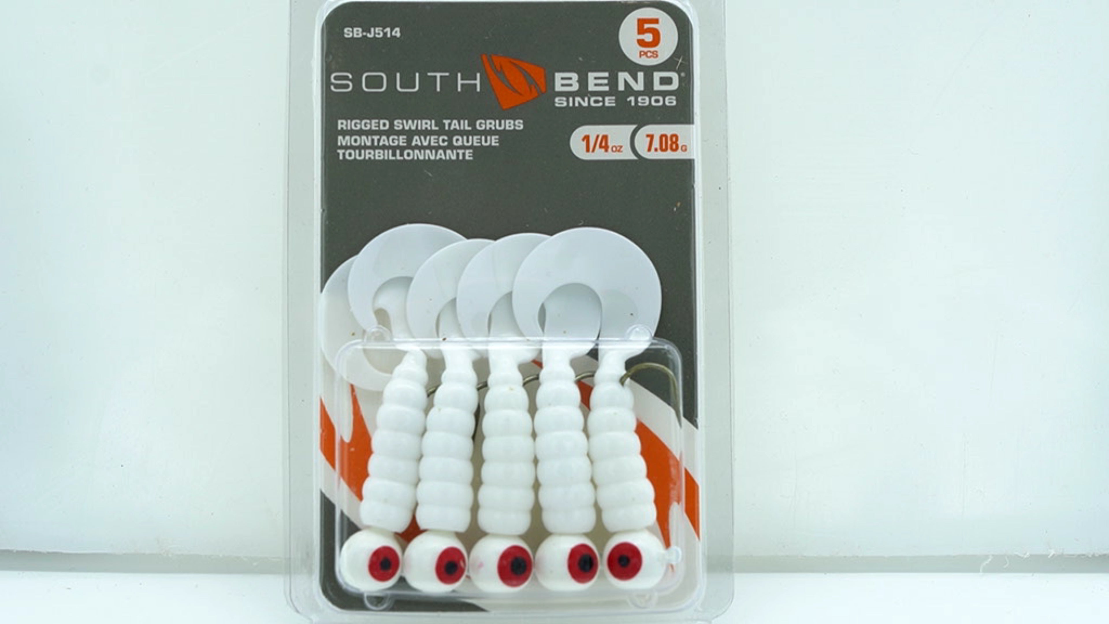 Southbend White Swirl Tail Grubs 1/4oz 5-Pack