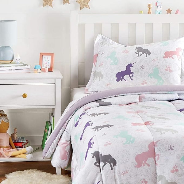 Bed In A Bag Kid's Twin Purple Unicorns Amazon Basics (endcap)