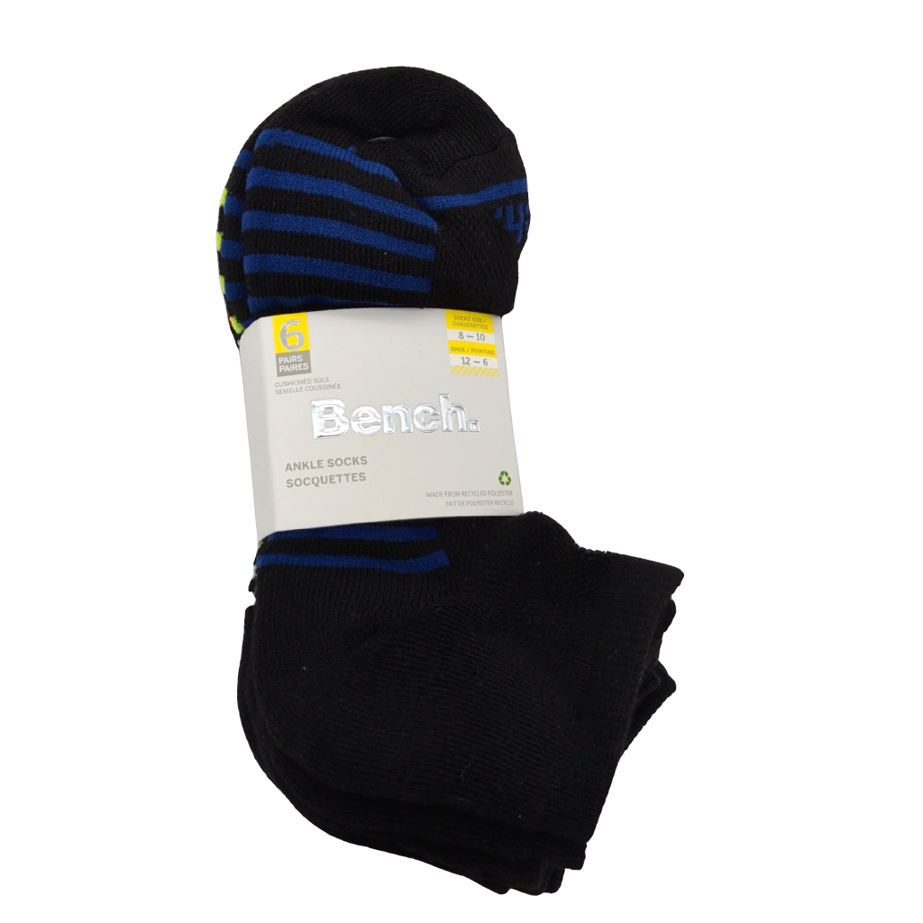 Bench Ankle Socks 6pk. Assorted Colours Size 8-10