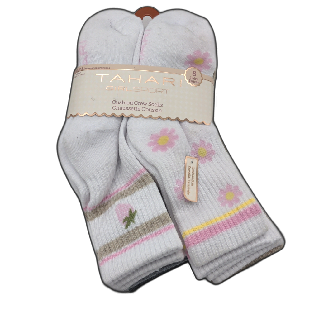 Girls' cushion crew socks 8-pack white and grey