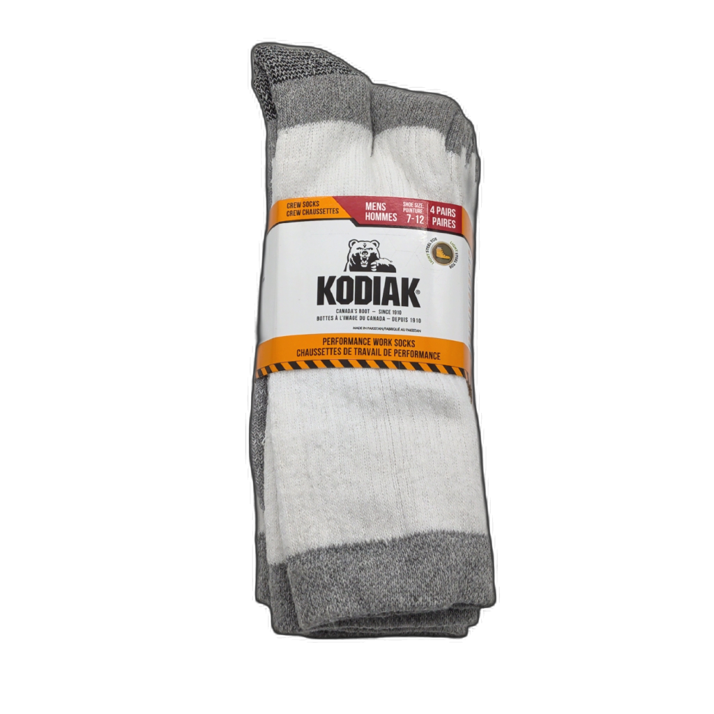 Kodiak Men's Performance Work Socks 4-Pack White Size 7-12