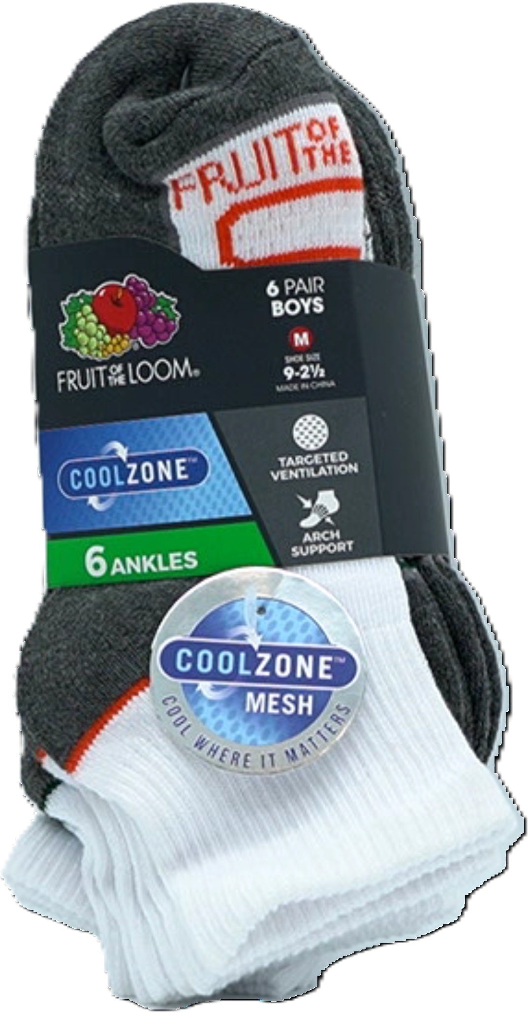 Fruit Of The Loom Boys White Ankle Socks 6-Pack