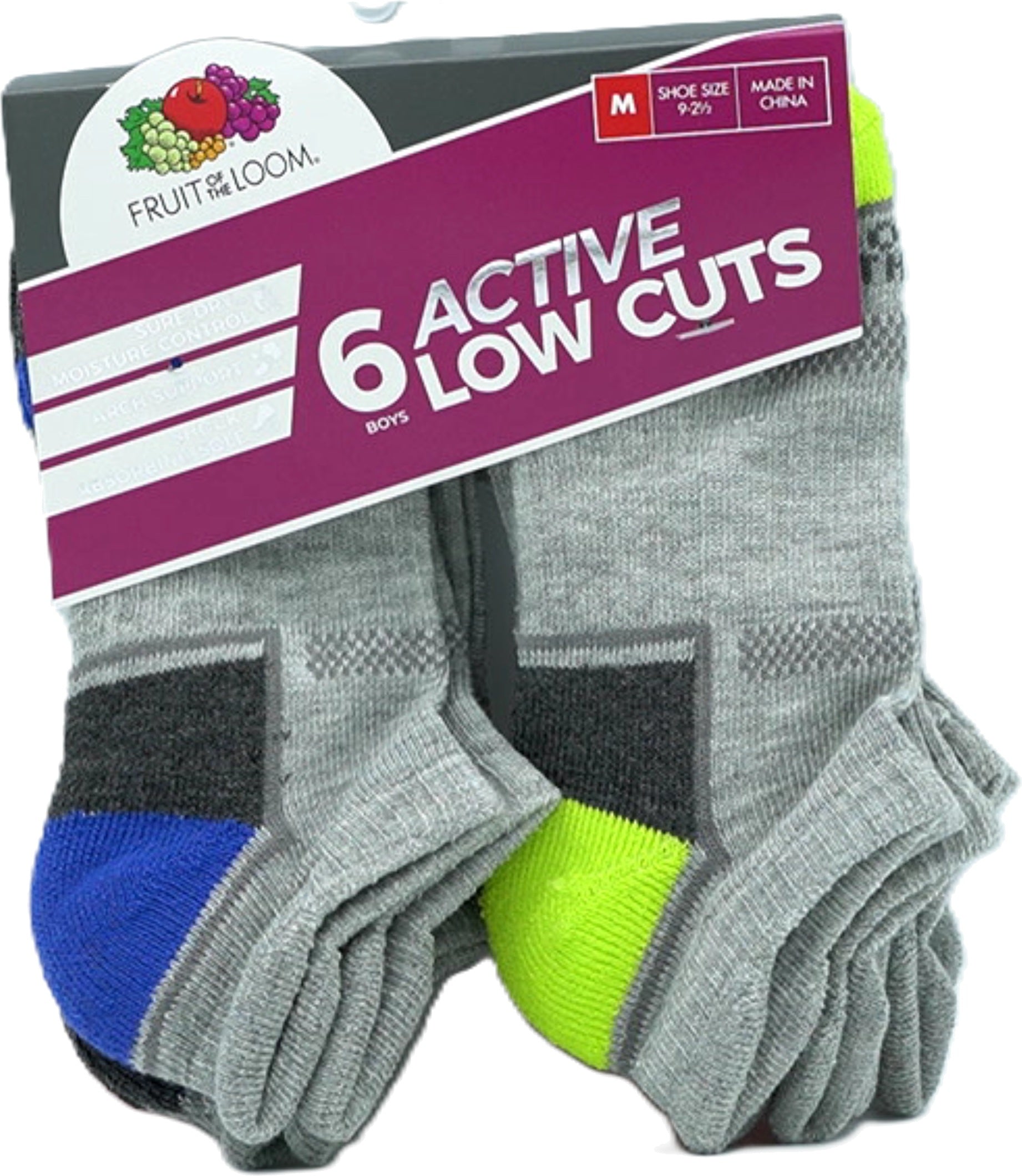 Fruit Of The Loom Boys Grey Low Cut Socks 6-Pack