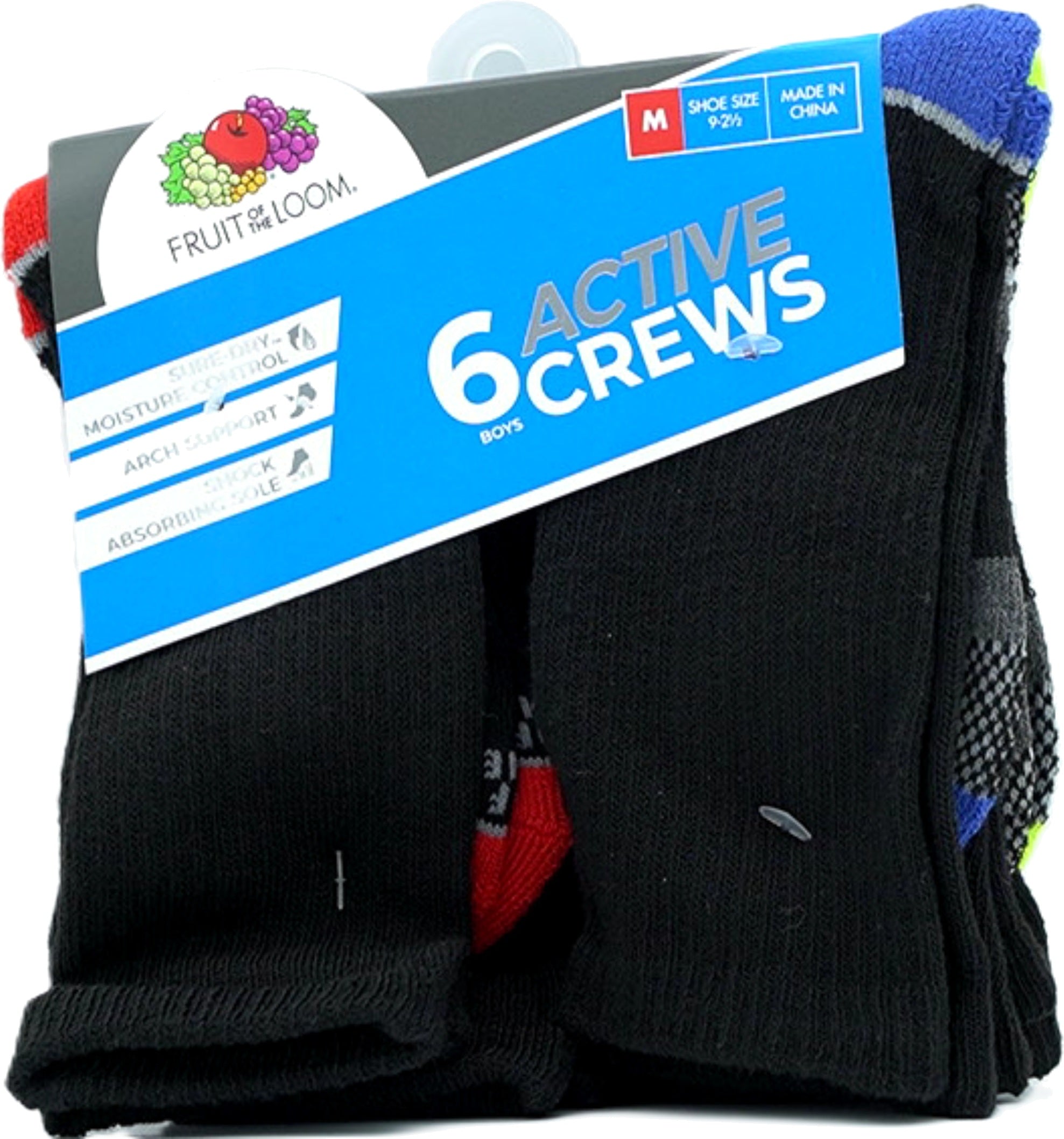 Fruit of the Loom Boys Black Crew Socks 6-Pack