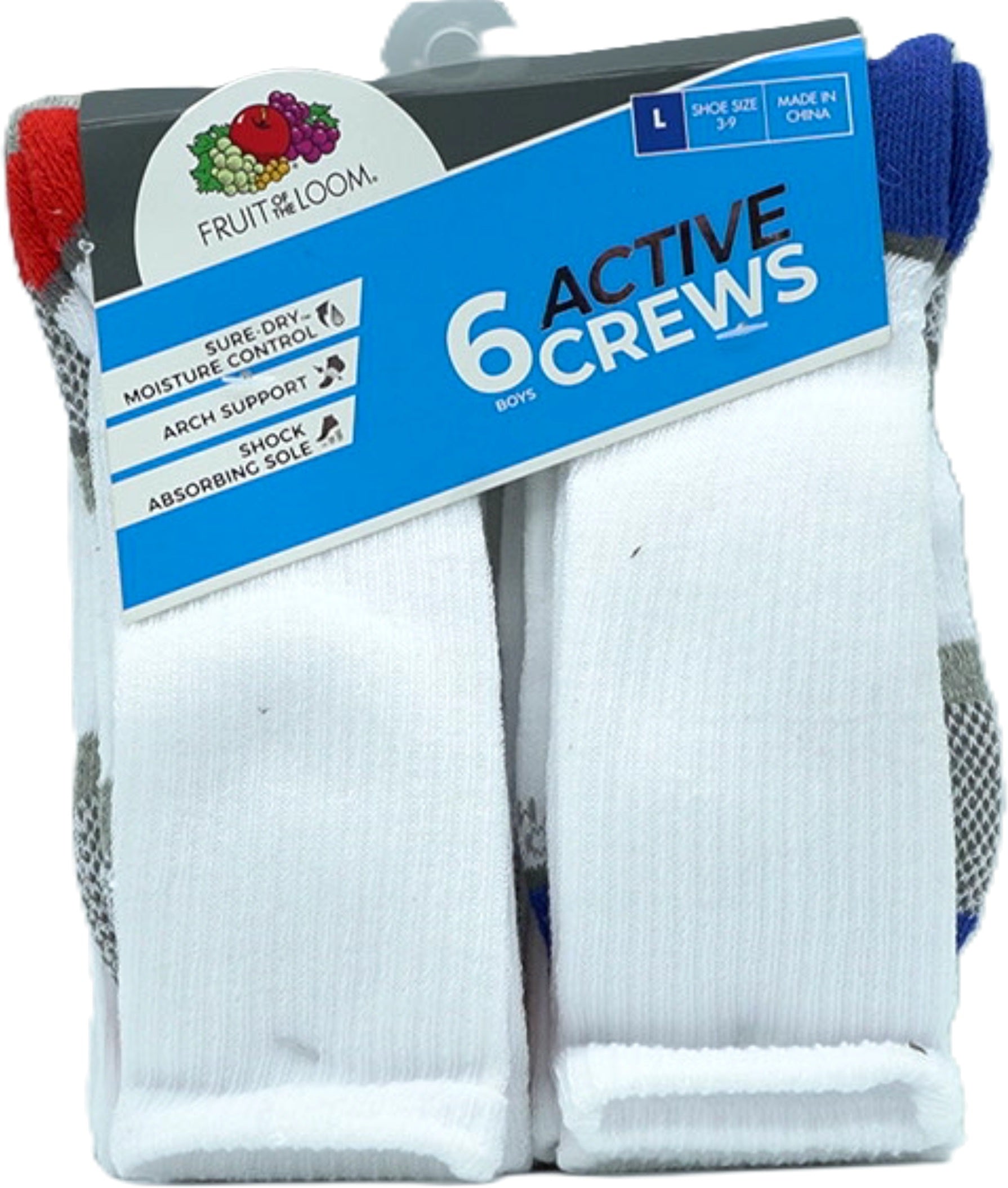Fruit of the Loom Boys White Crew Socks 6-Pack