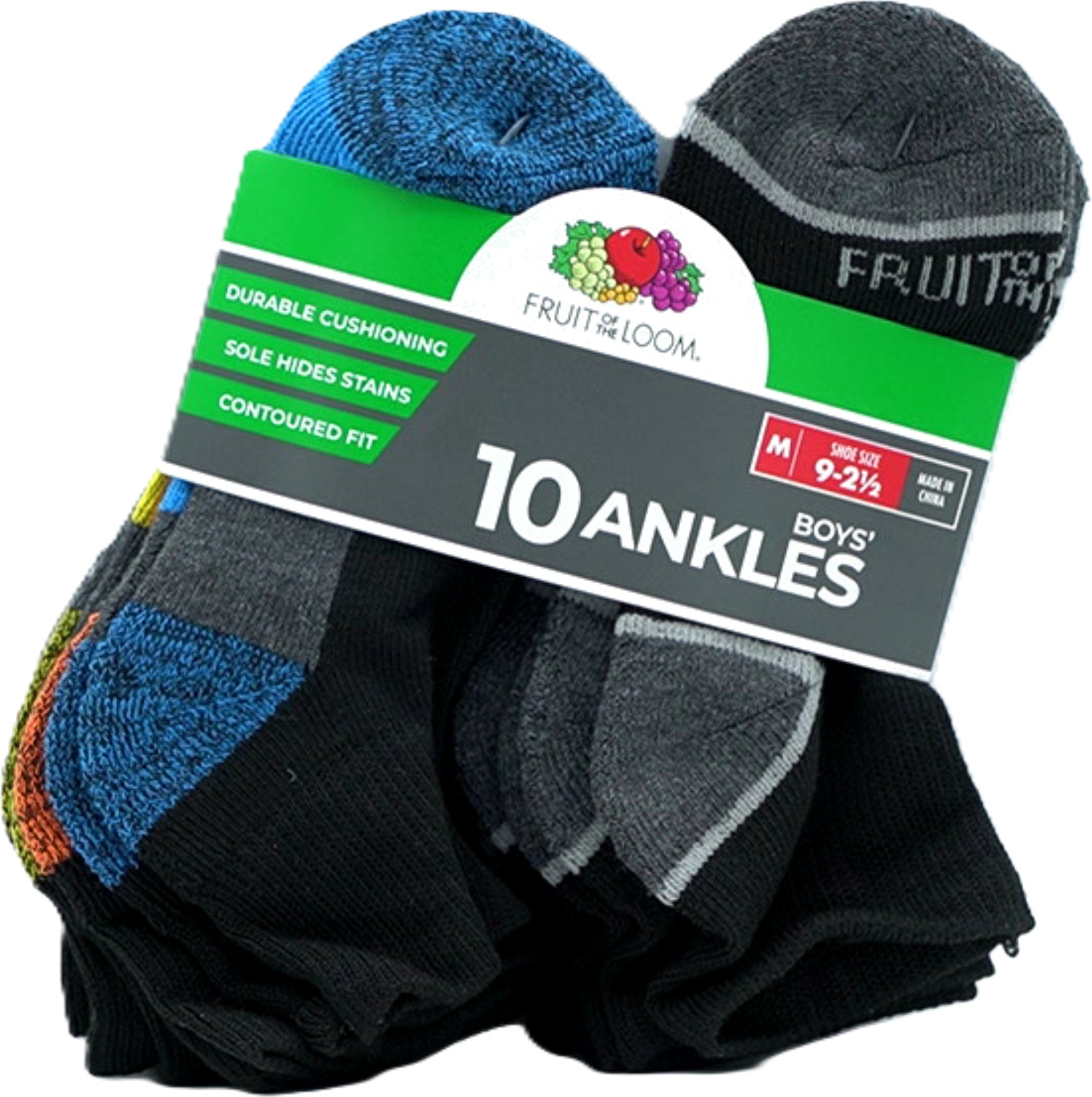 Fruit Of The Loom Boys Black Ankle Socks 10-Pack