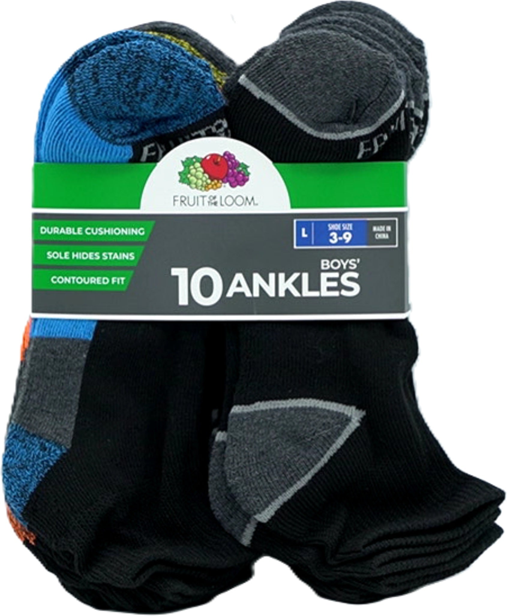 Fruit of the Loom Boys Black Ankle Socks 10-Pack