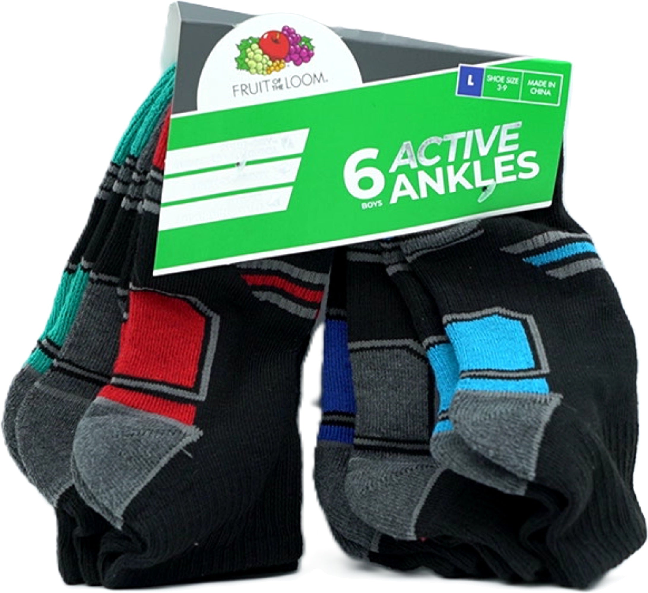 Fruit of the Loom Boys Black Ankle Socks 6-Pack