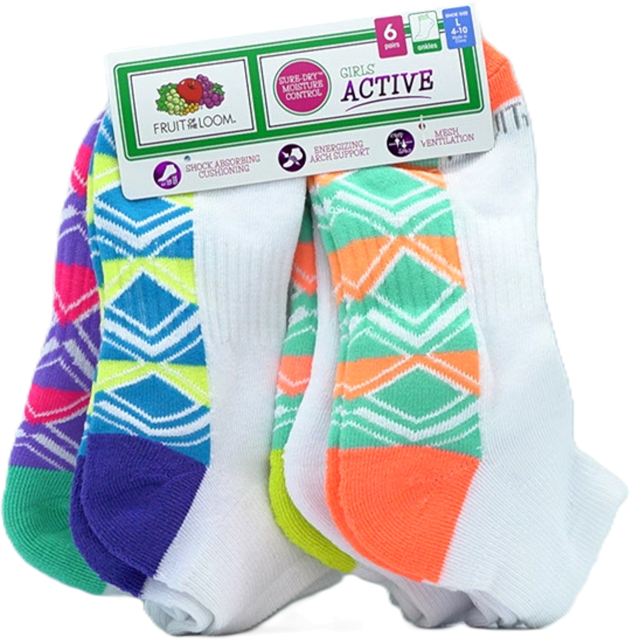 Fruit of the Loom Girls White Ankle Socks 6-Pack
