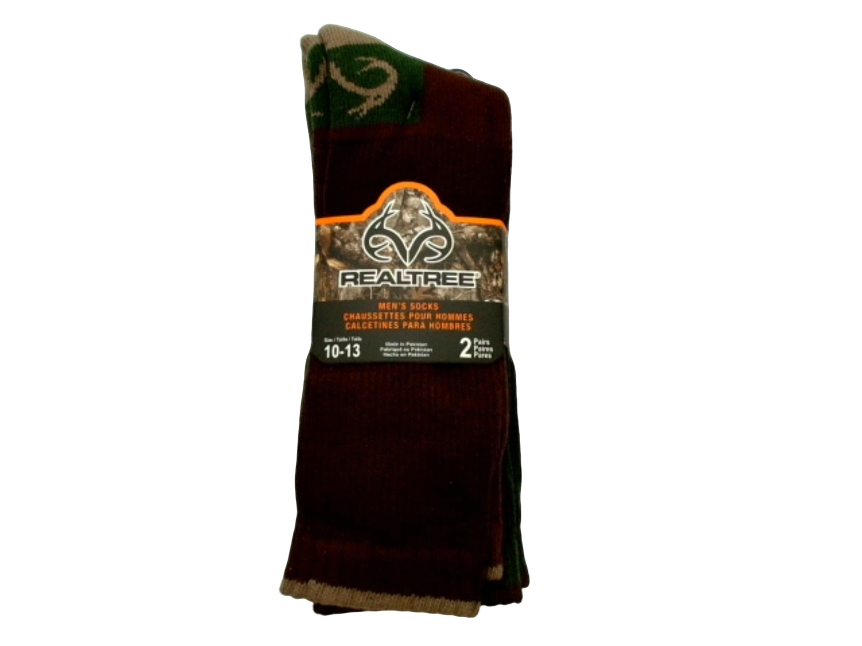 Men's Thermal Socks - Realtree Brown/Green Crew, 2 Pack