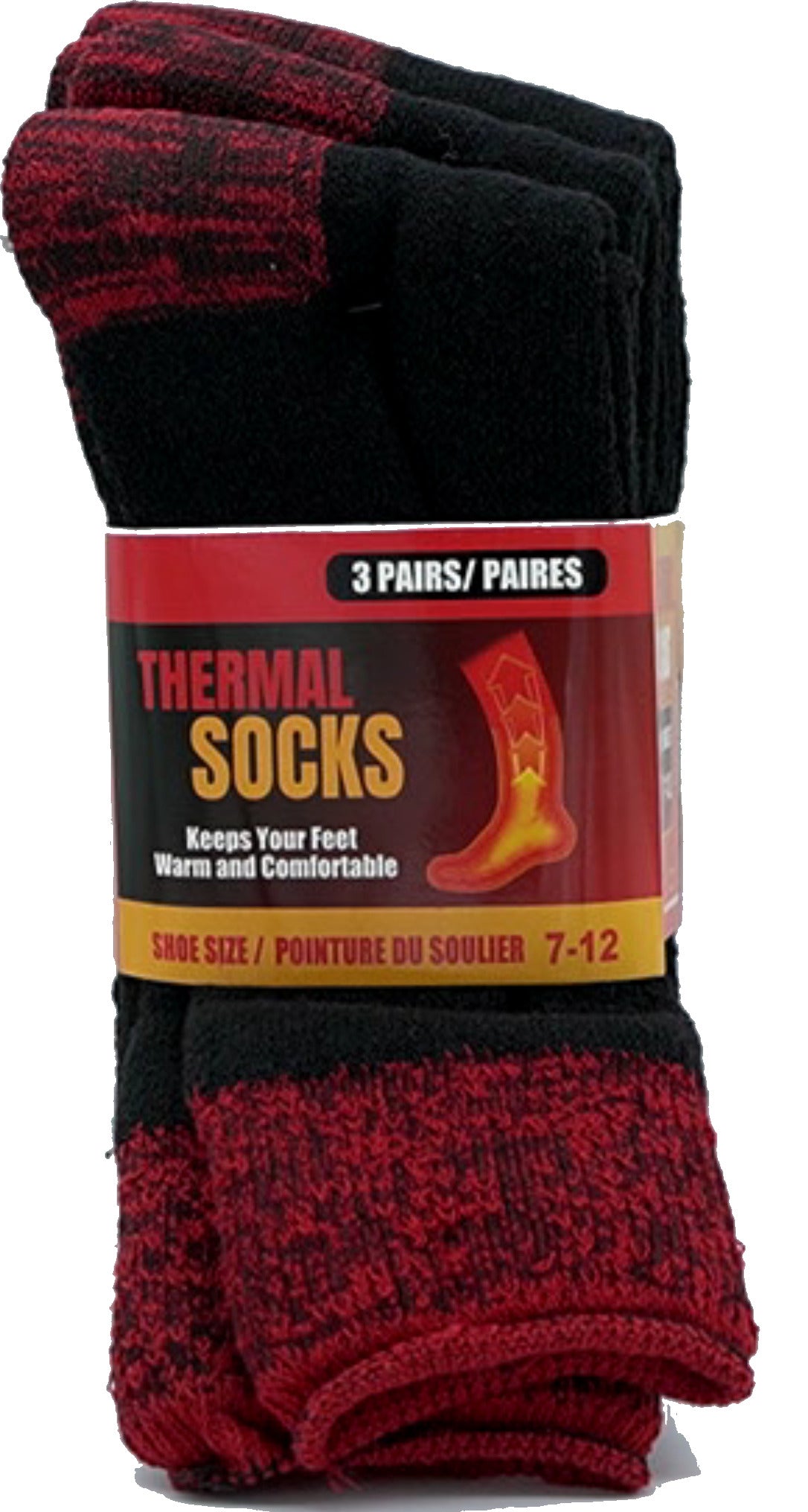 Thermal Socks 3-Pack Black/Red Men's Size 7-12