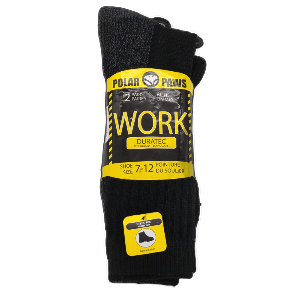 Polar Paws Men's Black Work Socks 2-Pack Size 7-12