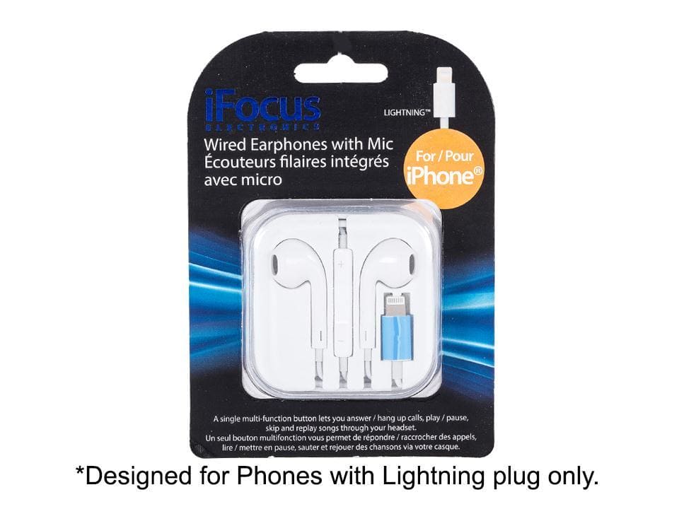 iFocus Lightning Earbuds w. Mic For Iphones, White w. Box - Brantford Surplus