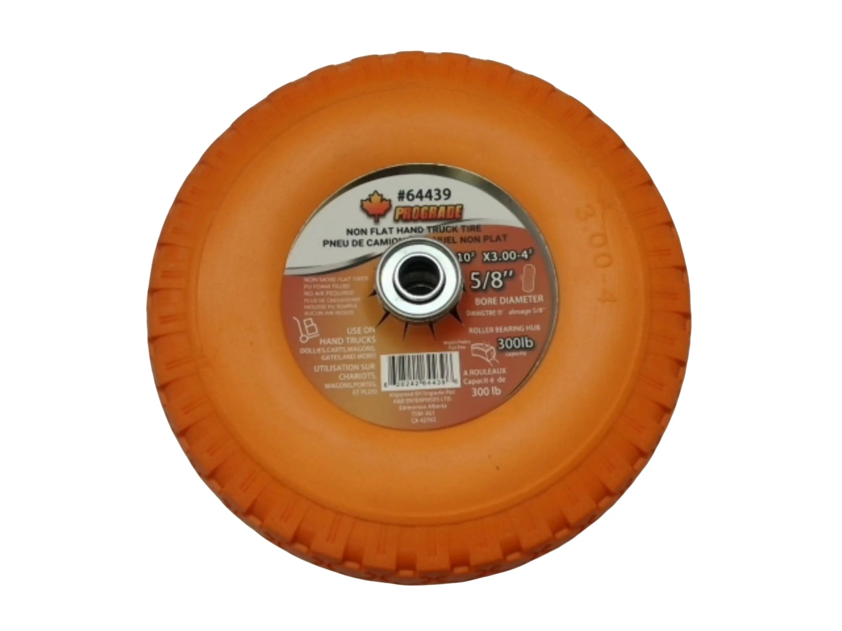 Non Flat Hand Truck Tire 10" X 3.00-4" 5/8" Bore Orange Prograde KWDC