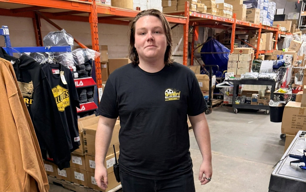 Brantford Bulldogs Showtime playoffs tee shown on a model