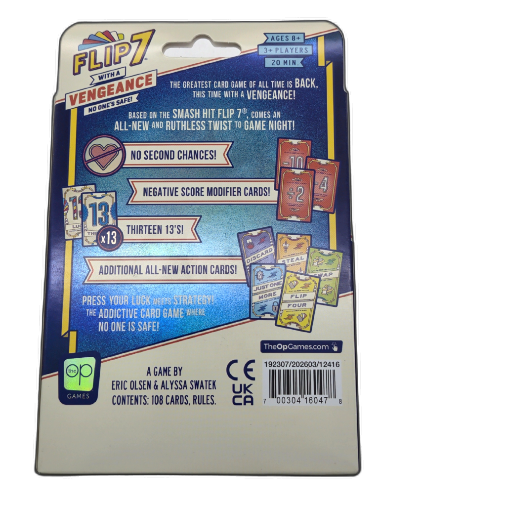 Flip 7 With A Vengeance card game box — alternate view