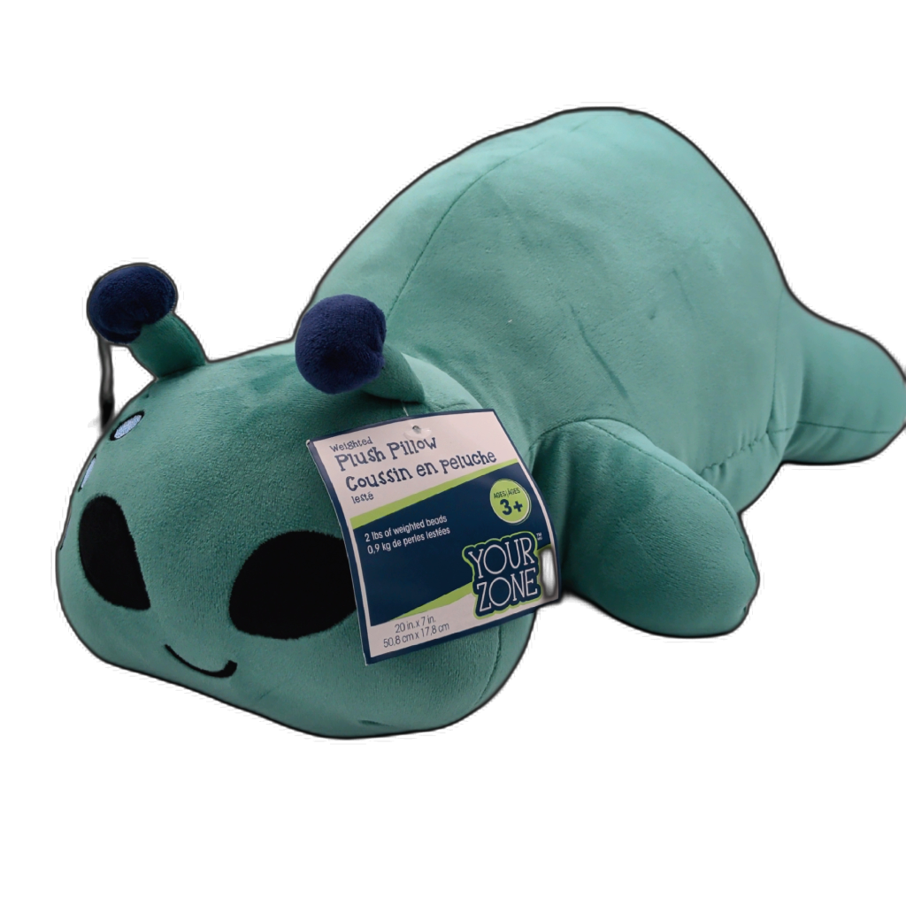 Your Zone weighted alien plush pillow, 20 by 7 inches