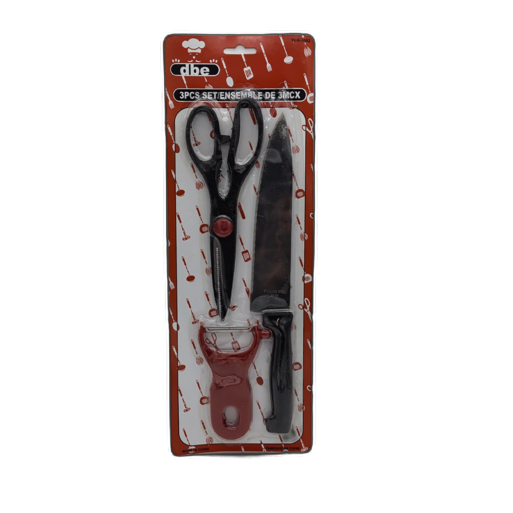 3-Piece Kitchen Set Scissors Knife and Peeler