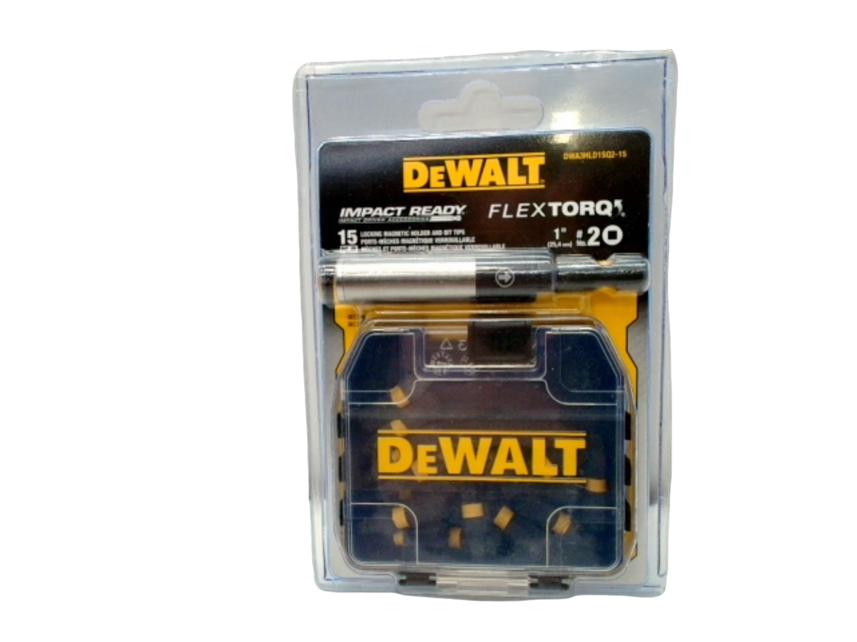 Dewalt Flextorq Magnetic Bit Holder & Tips 15pk 1" Square