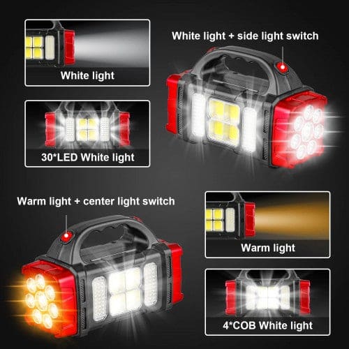 Portable Solar LED Flashlight With COB Work Light USB Rechargeable (Model: 1678) - Brantford Surplus