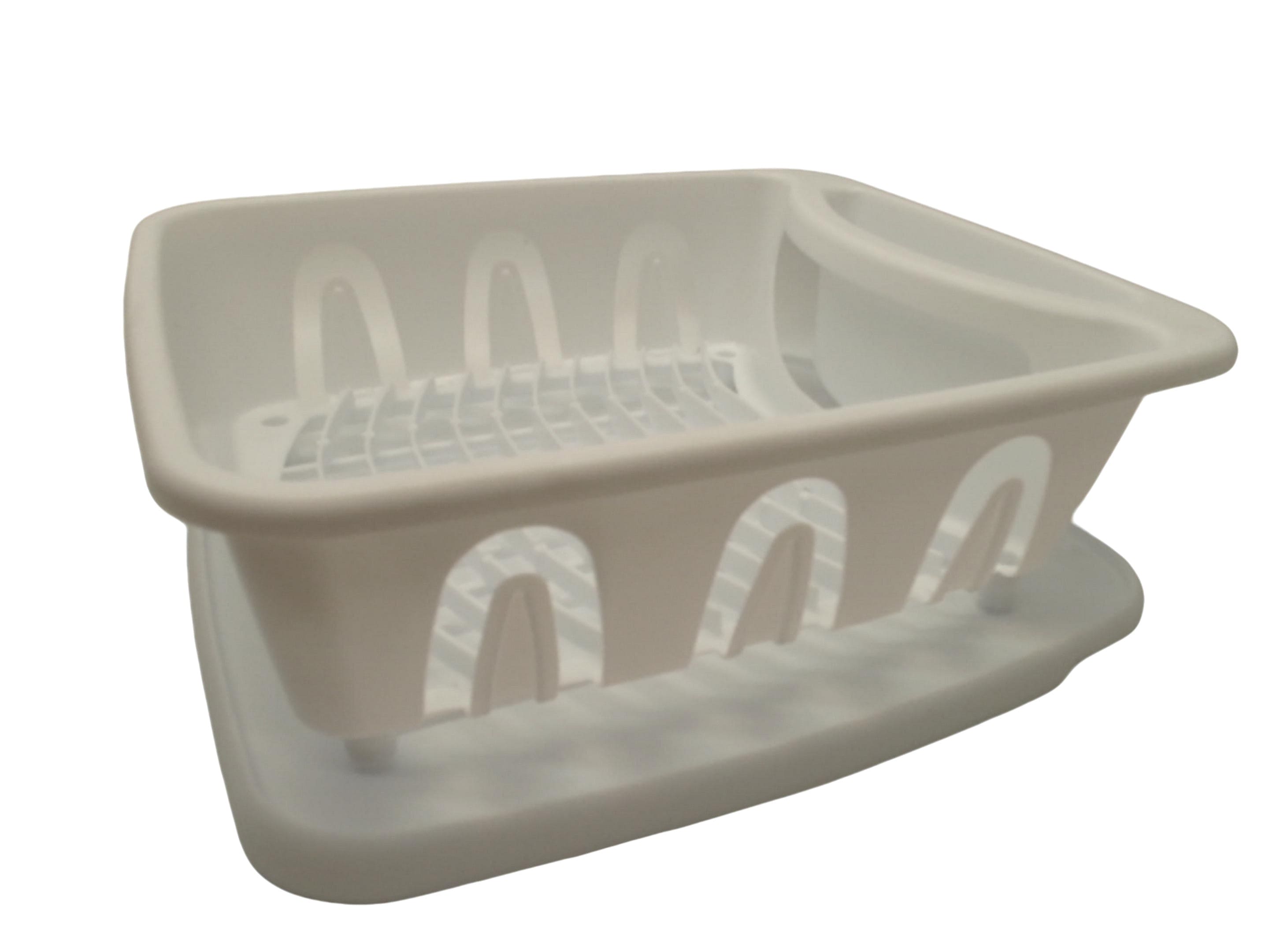 Plastic dish drainer with board - white 14x12.2x5.1 inches - Brantford Surplus