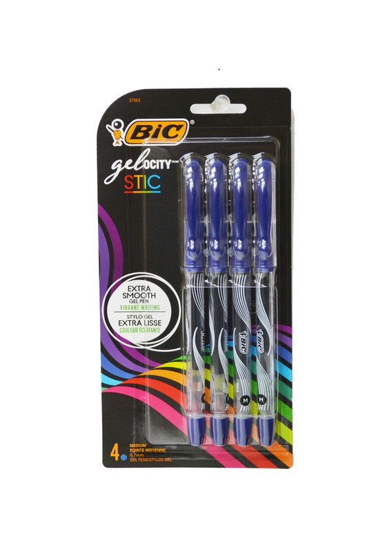 BIC 4PK GELOCITY STIC PENS BLUE MEDIUM - Brantford Surplus