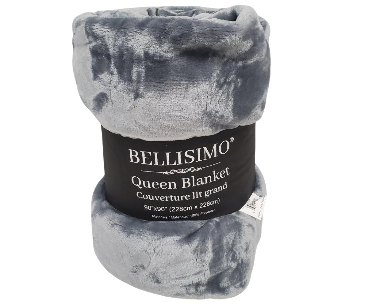 Heavyweight Flannel Blanket 90x90 Grey-Blue Plush Throw