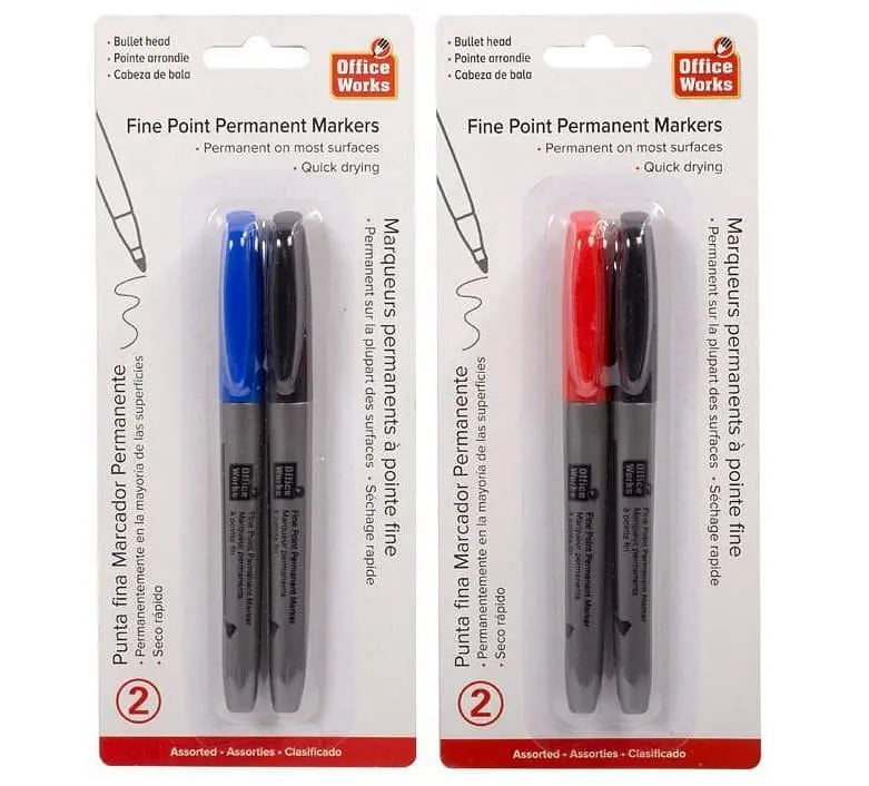 2-pc Fine Permanent Markers     Blue/Black or Red/Black CTGBRA