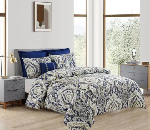 7PC Comforter Set – Jacquard / Blue Queen Home Textiles Inc.