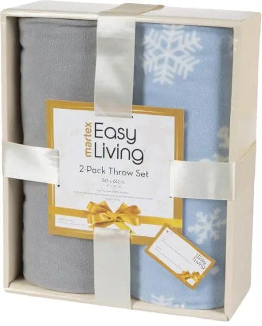 Martex 2PK Fleece Throw 50?x60? Giftset Grey / Blue Snow Flake Design Home Textiles Inc.