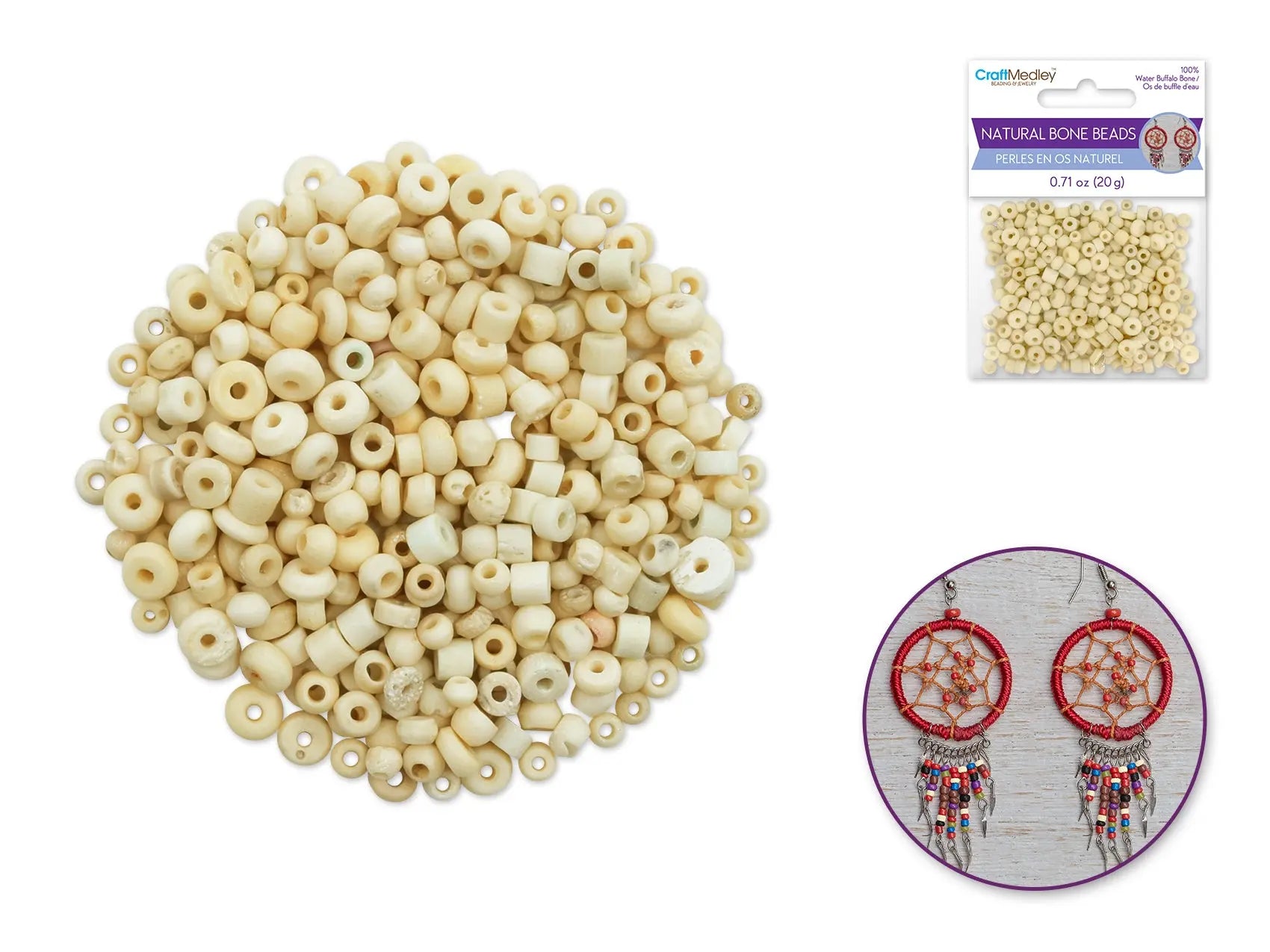 Bone Beads: A) Natural 4mm-6mm 100% Bone 20grm MULTICRAFT IMPORTS INC.