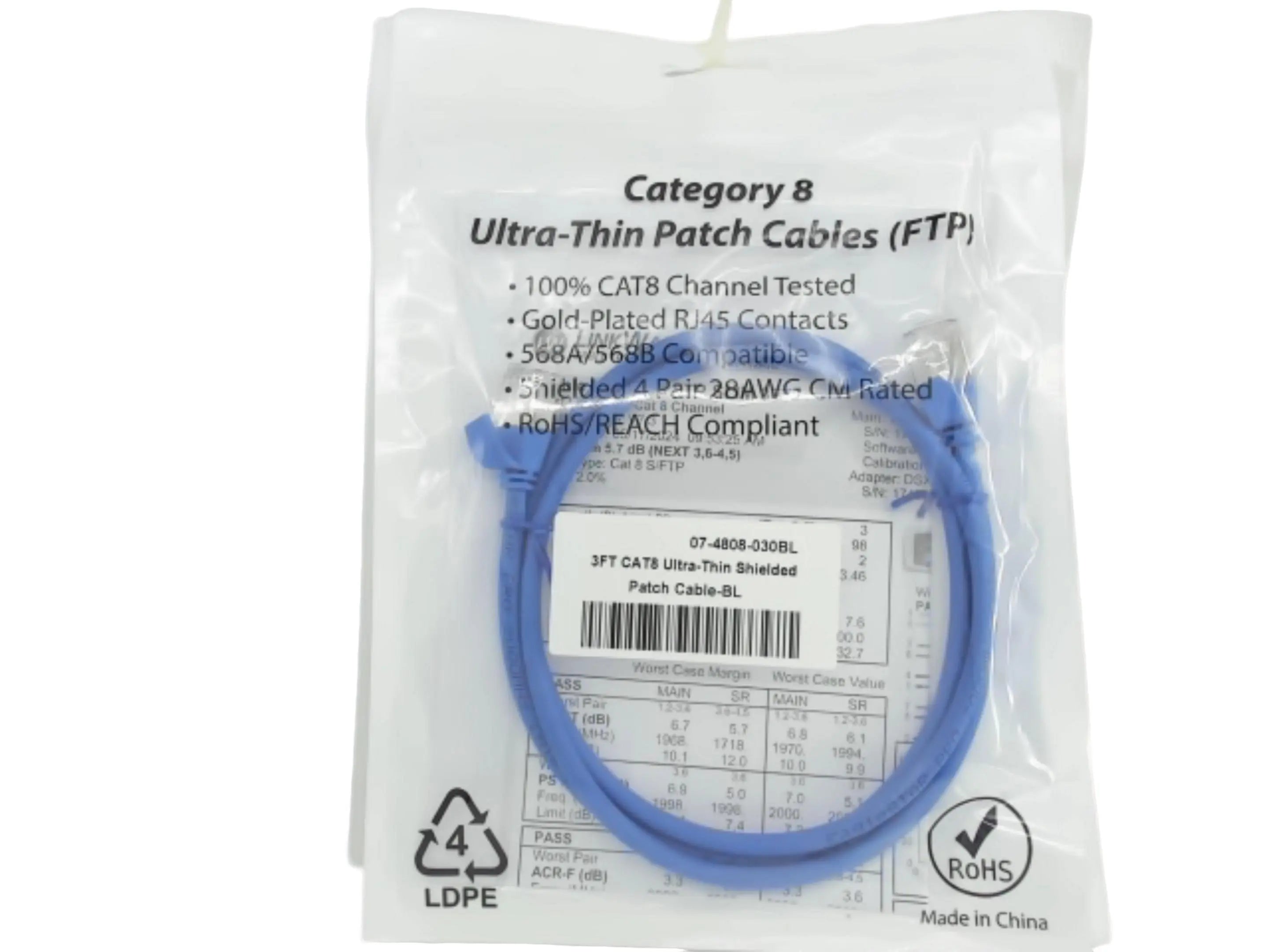 CAT8 Network Cable 3 Foot Blue AA Electronics