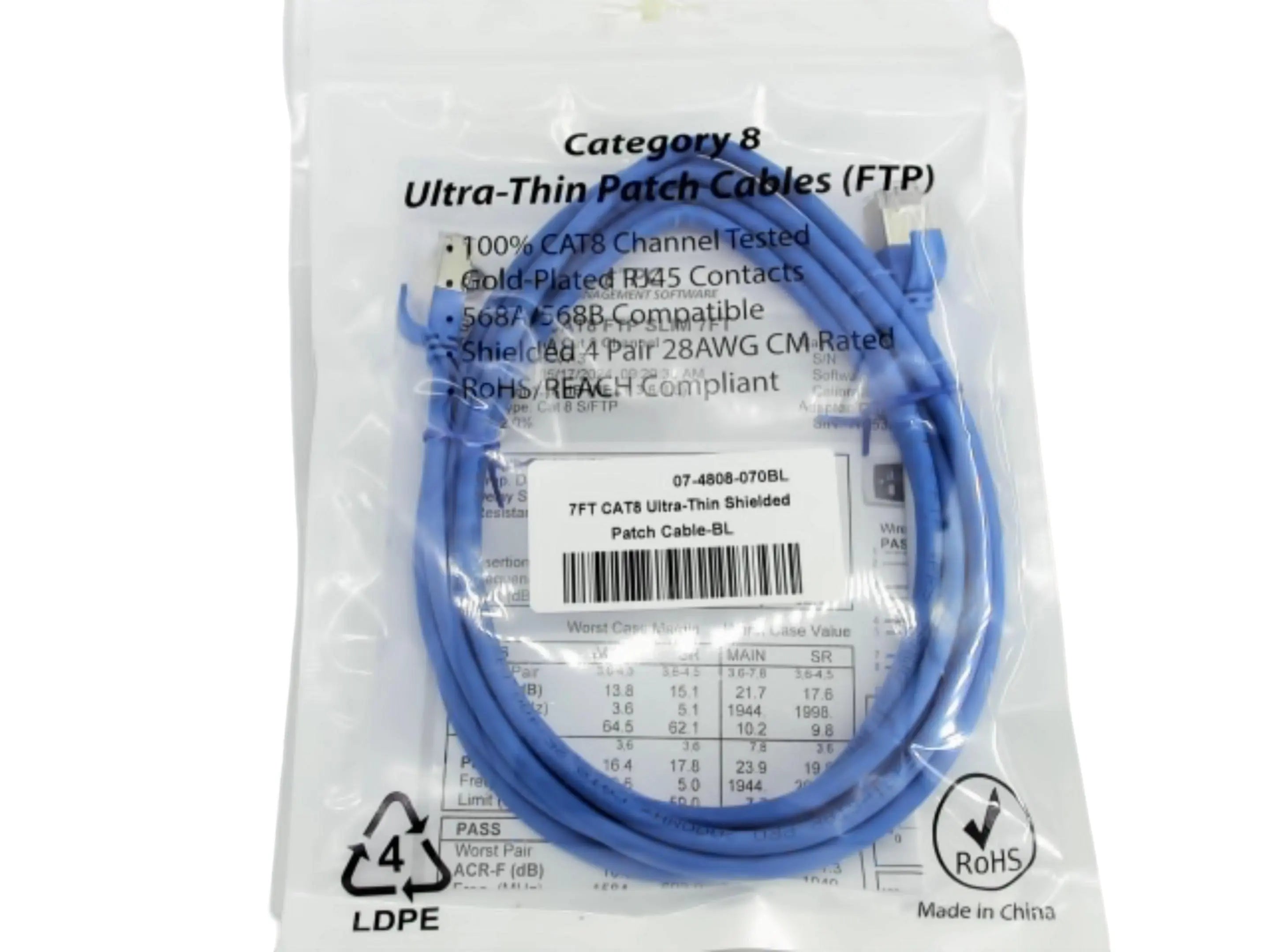 CAT8 Network Cable 7 Foot Blue AA Electronics