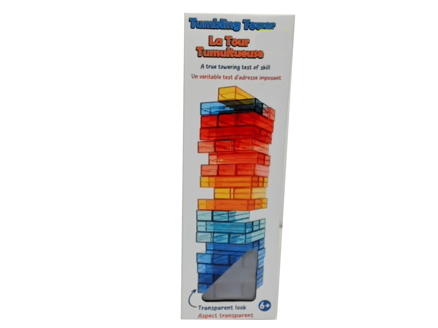 Tumbling tower transparent look game - a true towering test of skill age 6+ - Brantford Surplus