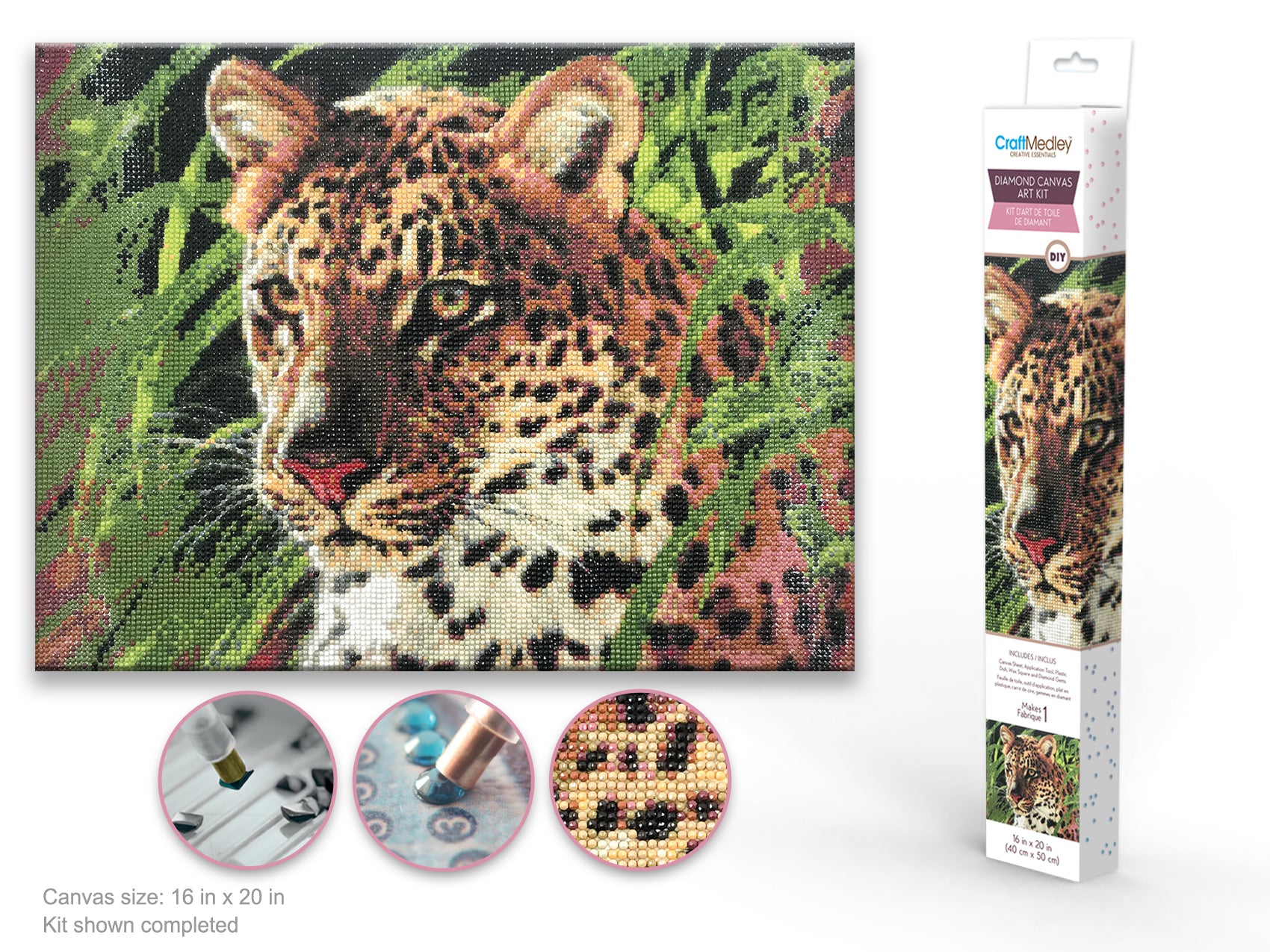 Craft Medley Kit: Diamond Painting Art Kit 15.8"x19.7" w/Gems+Tool+Tray G) Leopard - Brantford Surplus