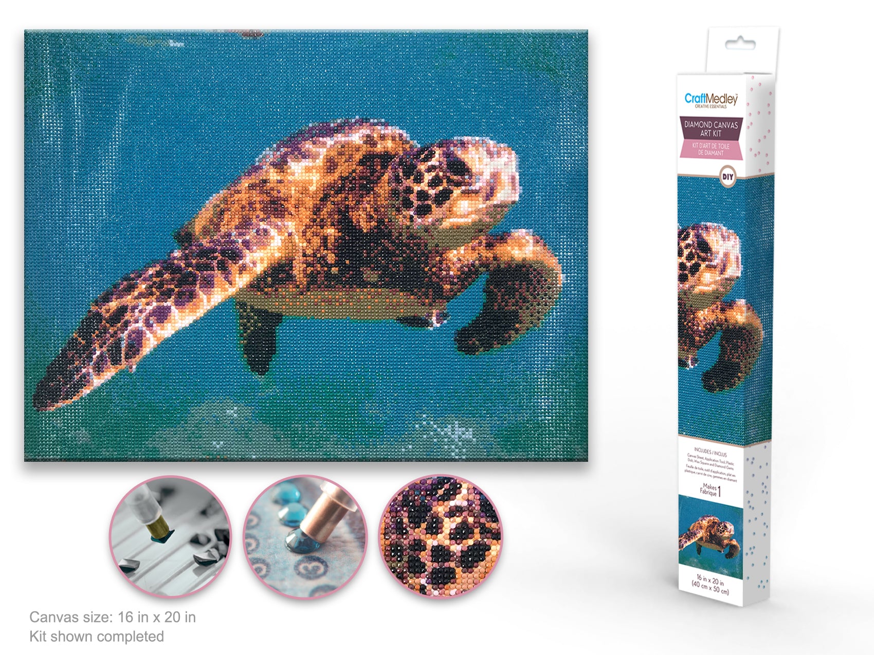 Craft Medley Kit: Diamond Painting Art Kit 15.8"x19.7" w/Gems+Tool+Tray H) Sea Turtle - Brantford Surplus