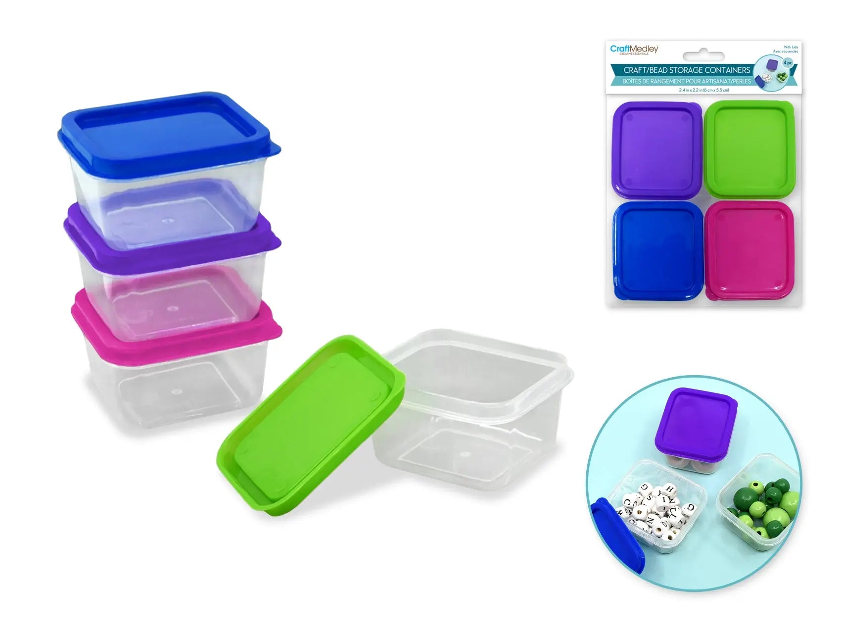 Craft/Bead Storage: 2.4"x2.2"x1.6" Rect Containers w/Lids 4pk MULTICRAFT IMPORTS INC.