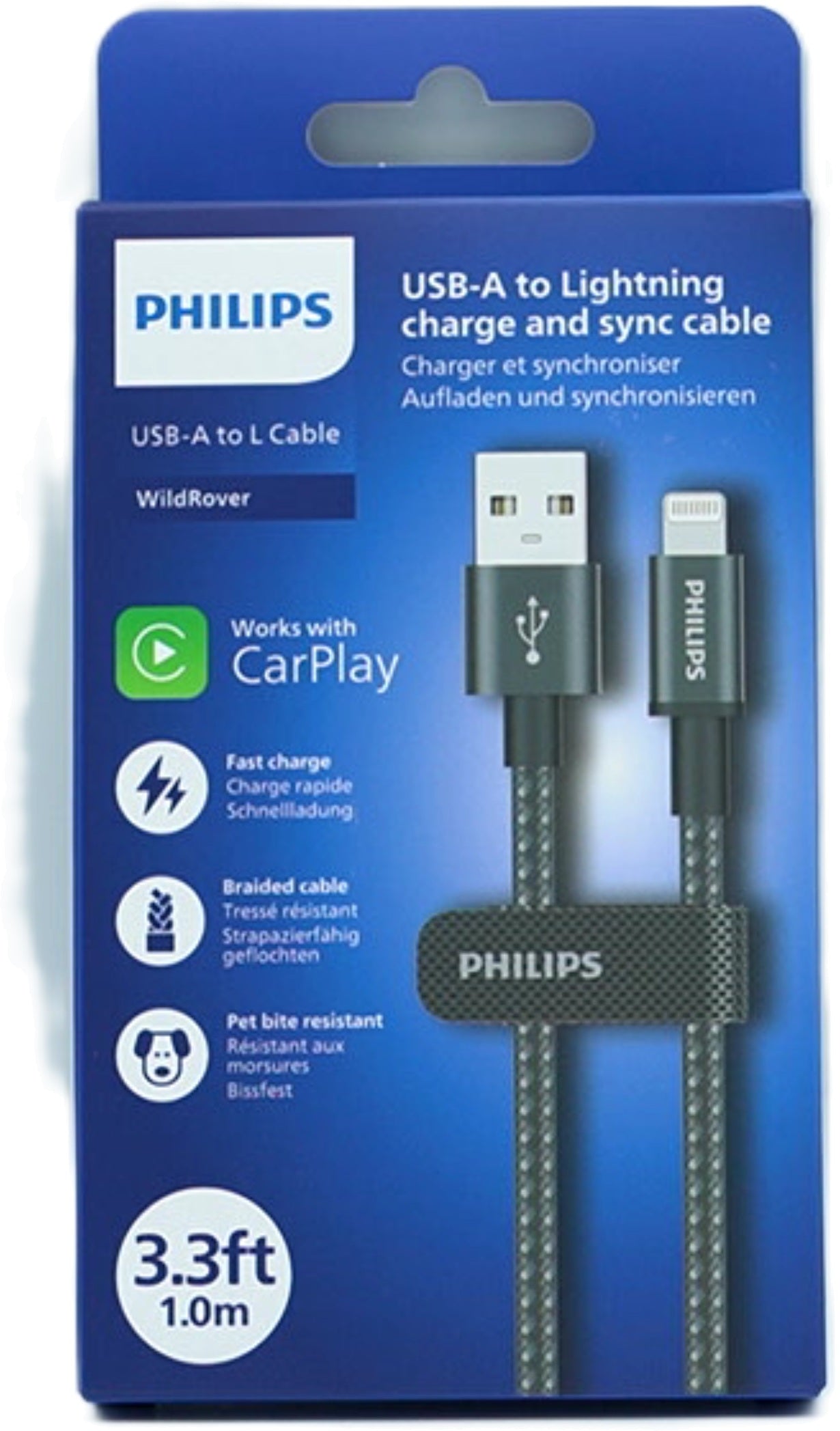 Philips Braided Lightning Cable 3.3Ft USB A