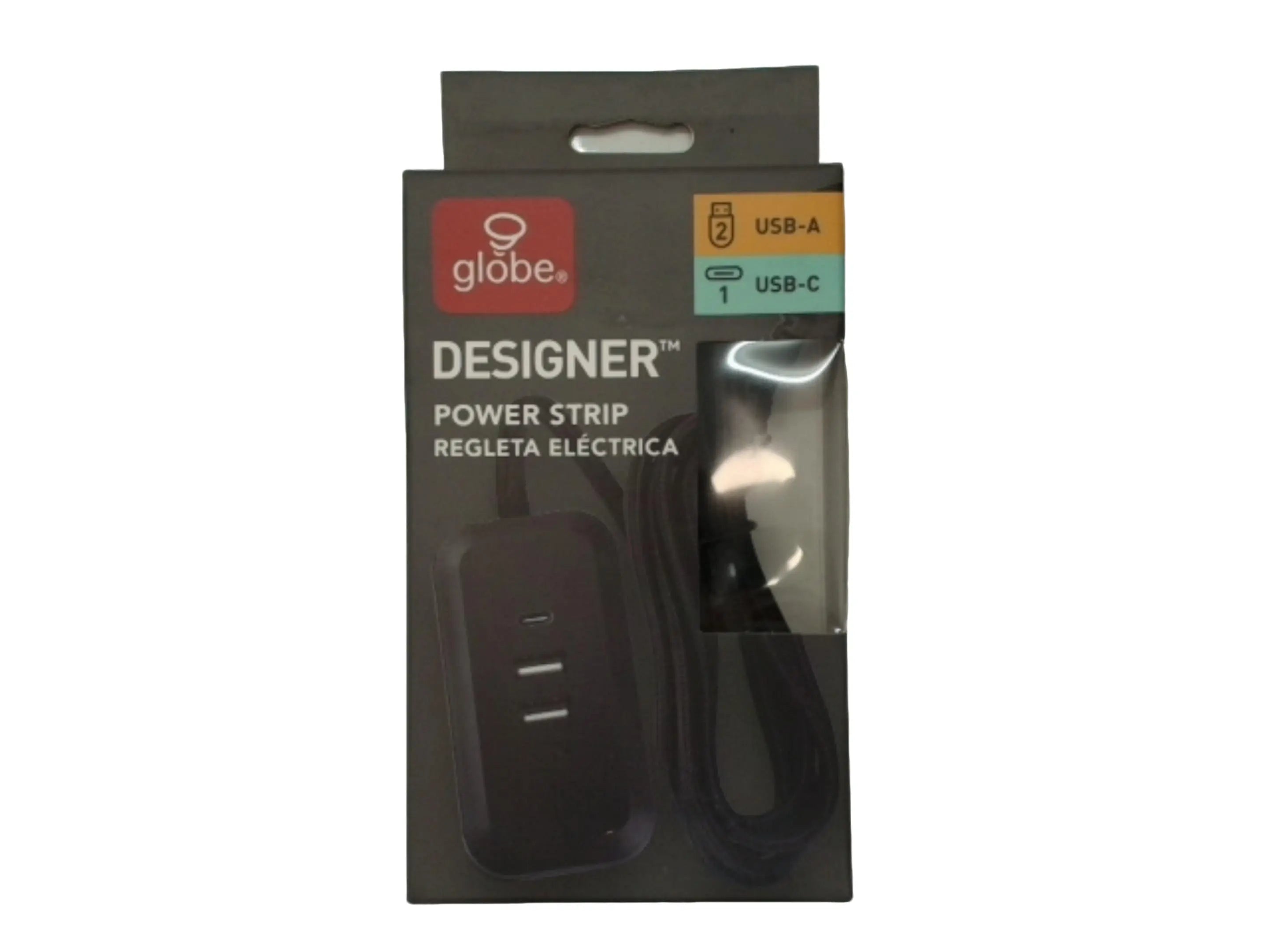 Designer Power Strip 2 USB-A 1 USB-C 6' Cord Globe KWDC