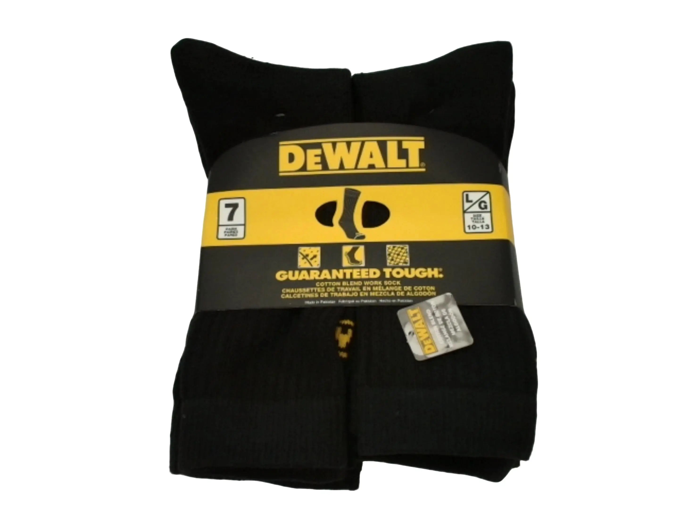 Dewalt Cotton Blend Work Socks 7pk. Black Size 10-13 (ENDCAP) KWDC