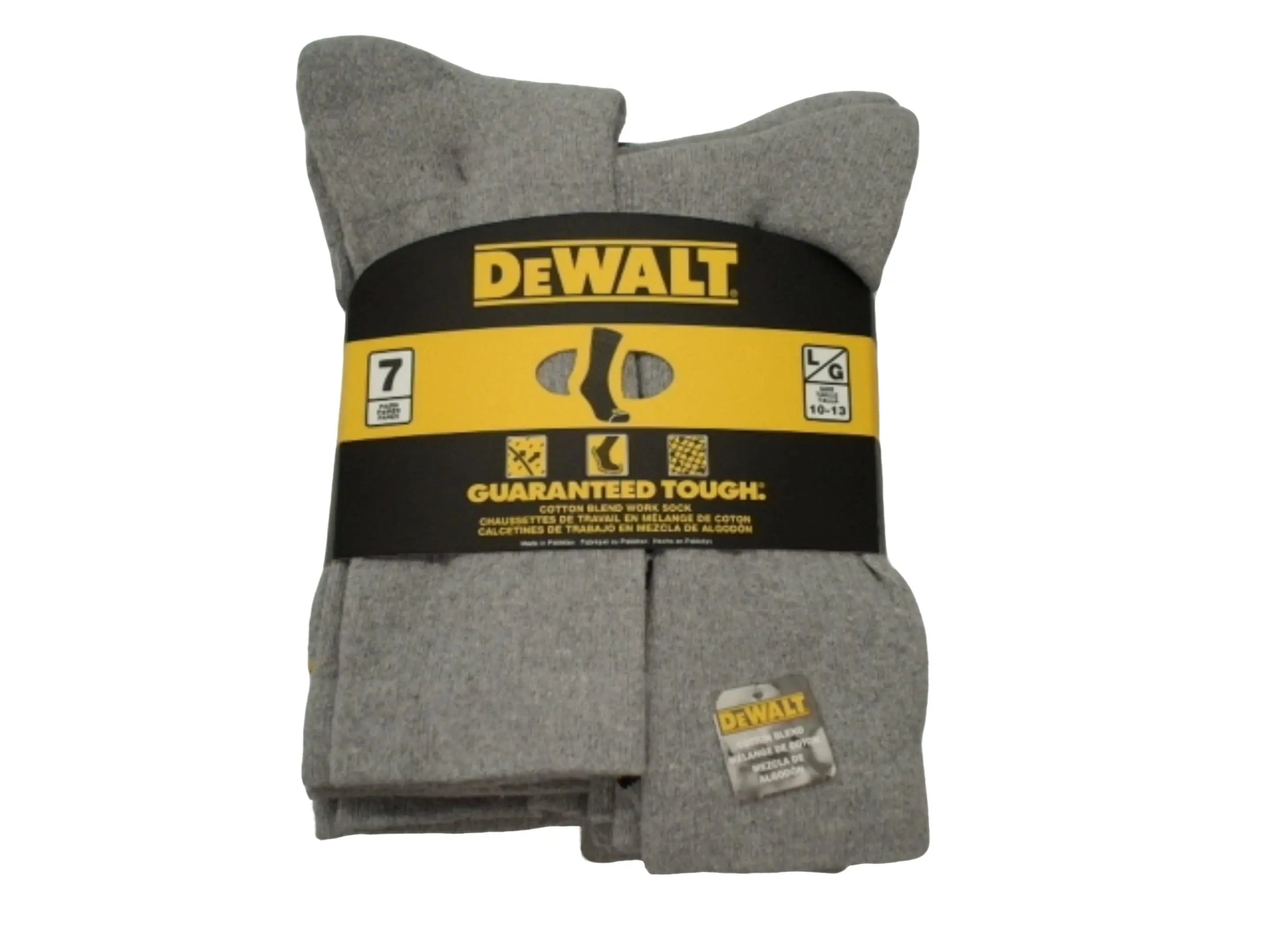 Dewalt Cotton Blend Work Socks 7pk. Grey Size 10-13 (ENDCAP) KWDC